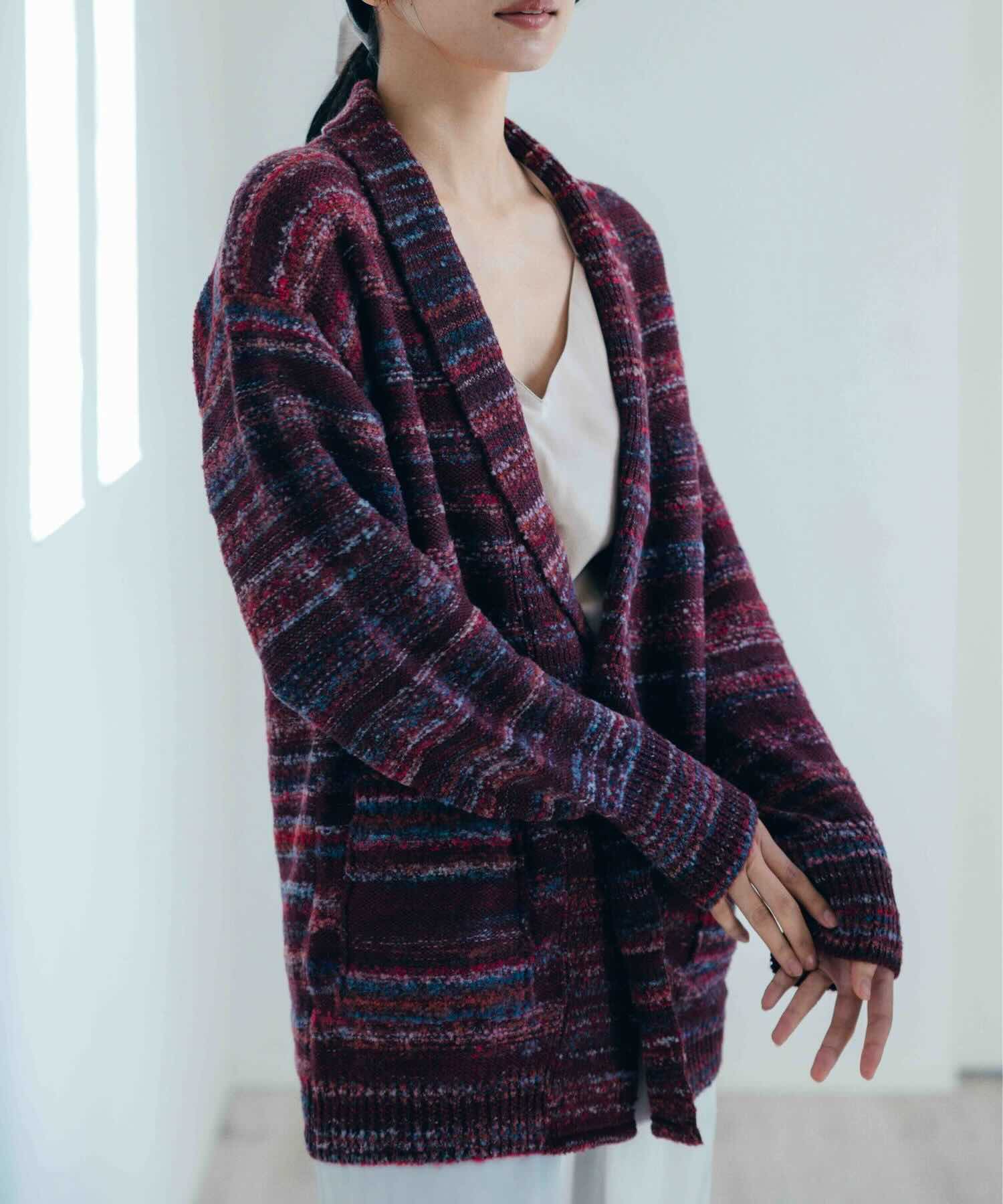 メランジニットカーディガン(レッド×パープル)