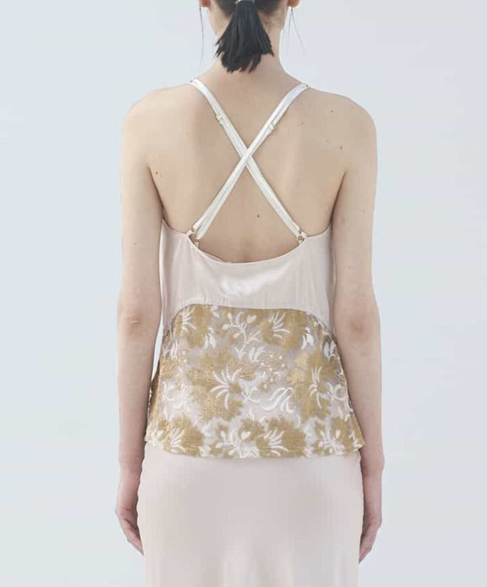 レースシルクキャミソール パールホワイト x フローラルゴールド