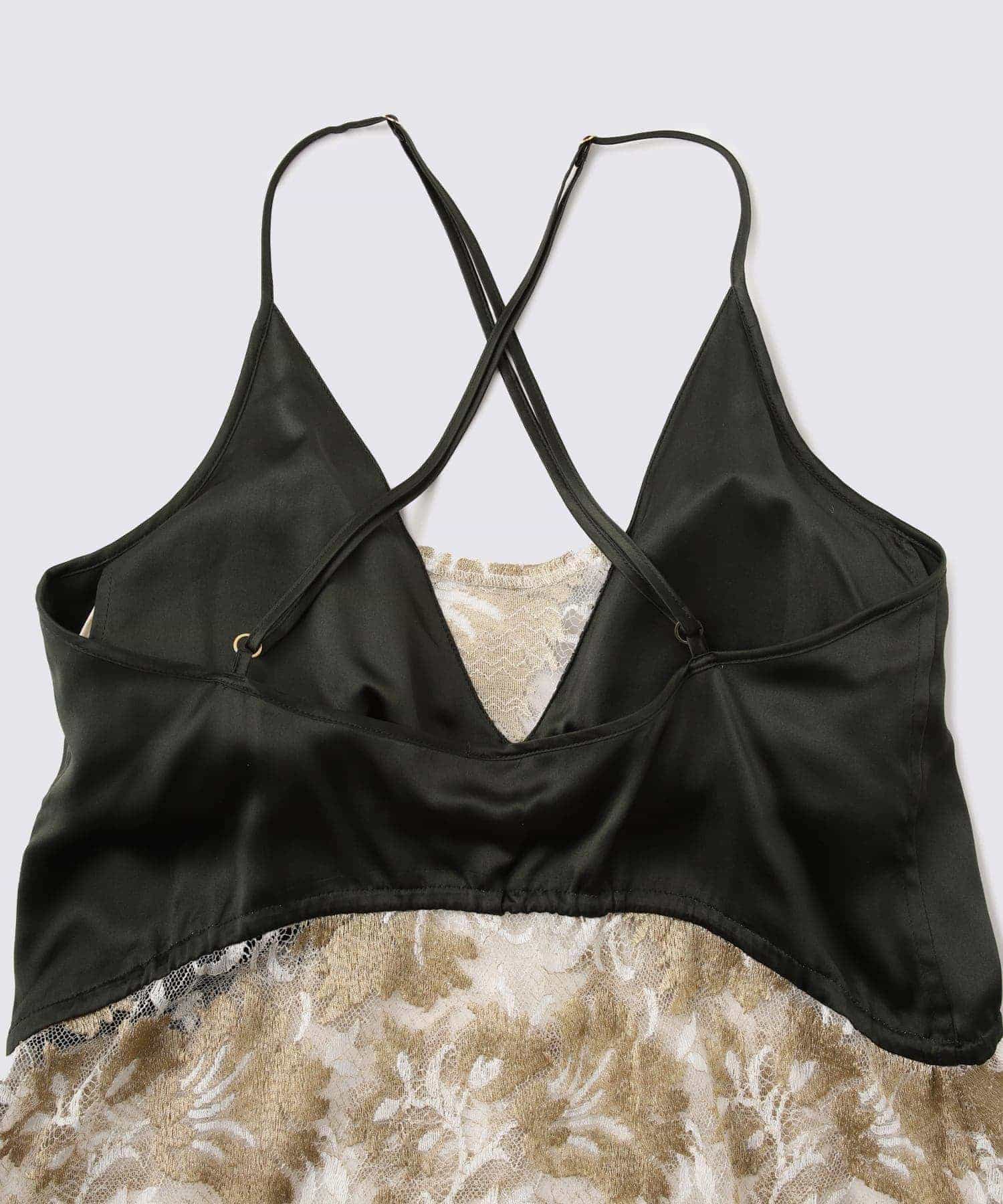 3/10 レースシルクキャミソール カーキ x フローラルゴールド(寸法表調整・着画追加前) - Foo Tokyo Japan 公式オンラインストア