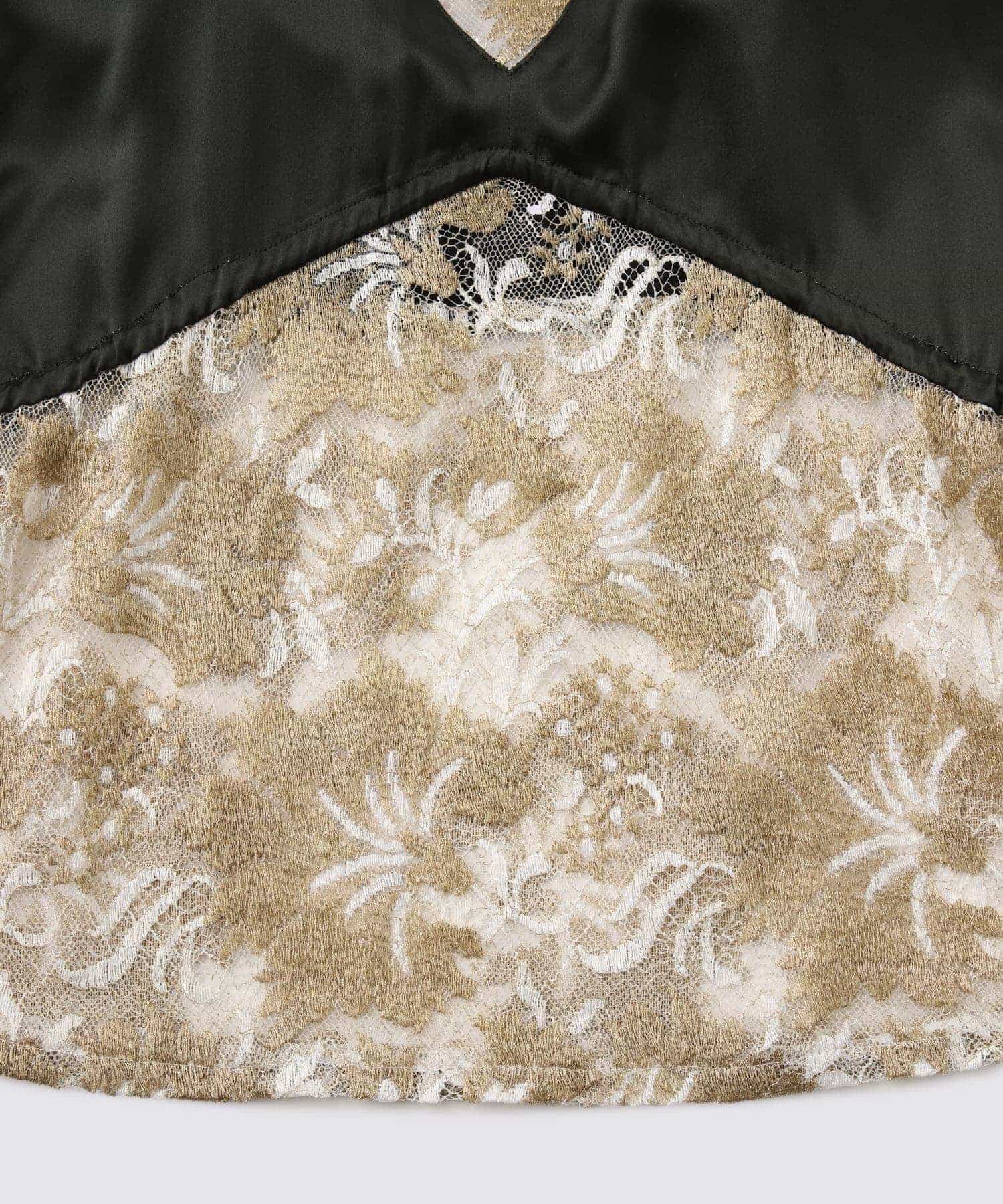 3/10 レースシルクキャミソール カーキ x フローラルゴールド(寸法表調整・着画追加前) - Foo Tokyo Japan 公式オンラインストア