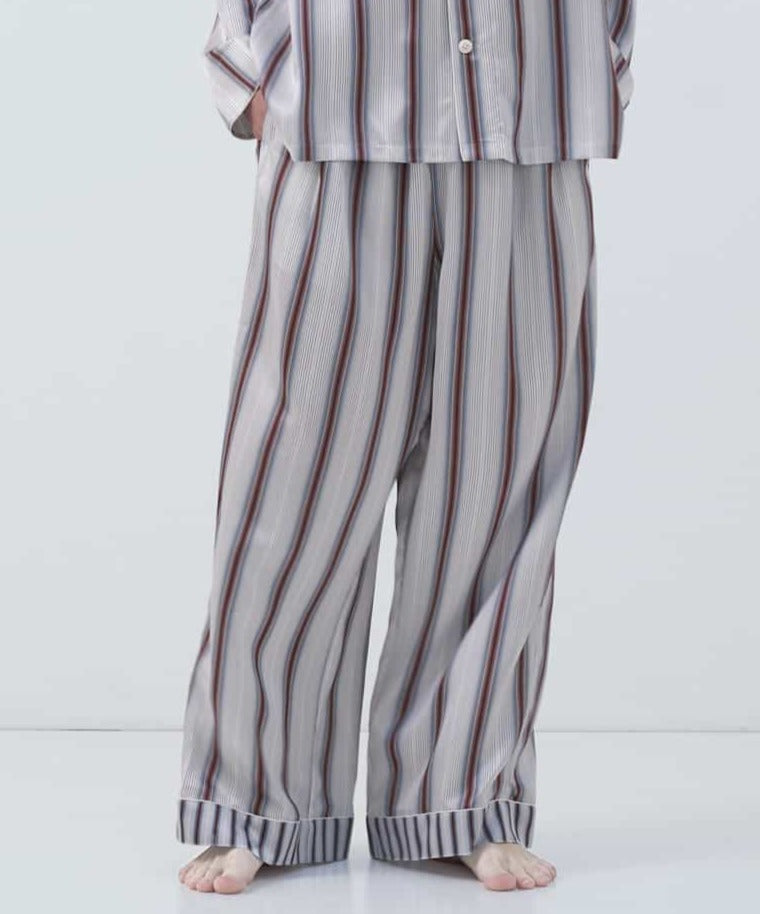 【ボトムス】ストライプシルクパジャマ ワイド