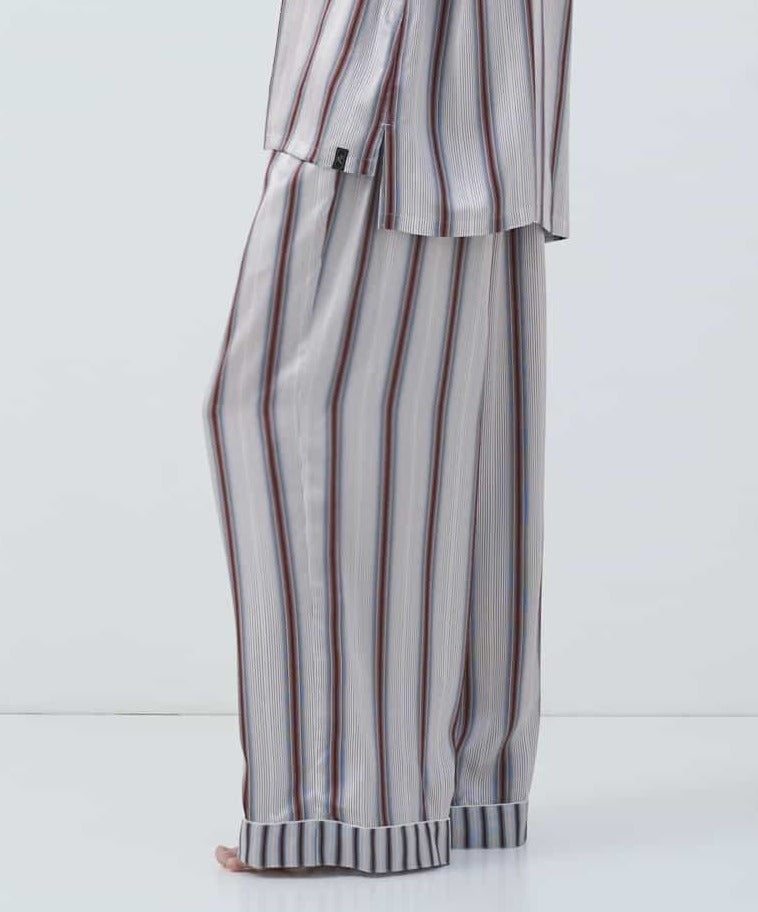 【ボトムス】ストライプシルクパジャマ ワイド