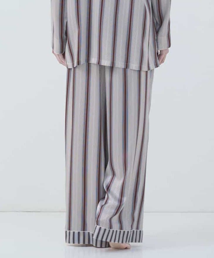 【ボトムス】ストライプシルクパジャマ ワイド