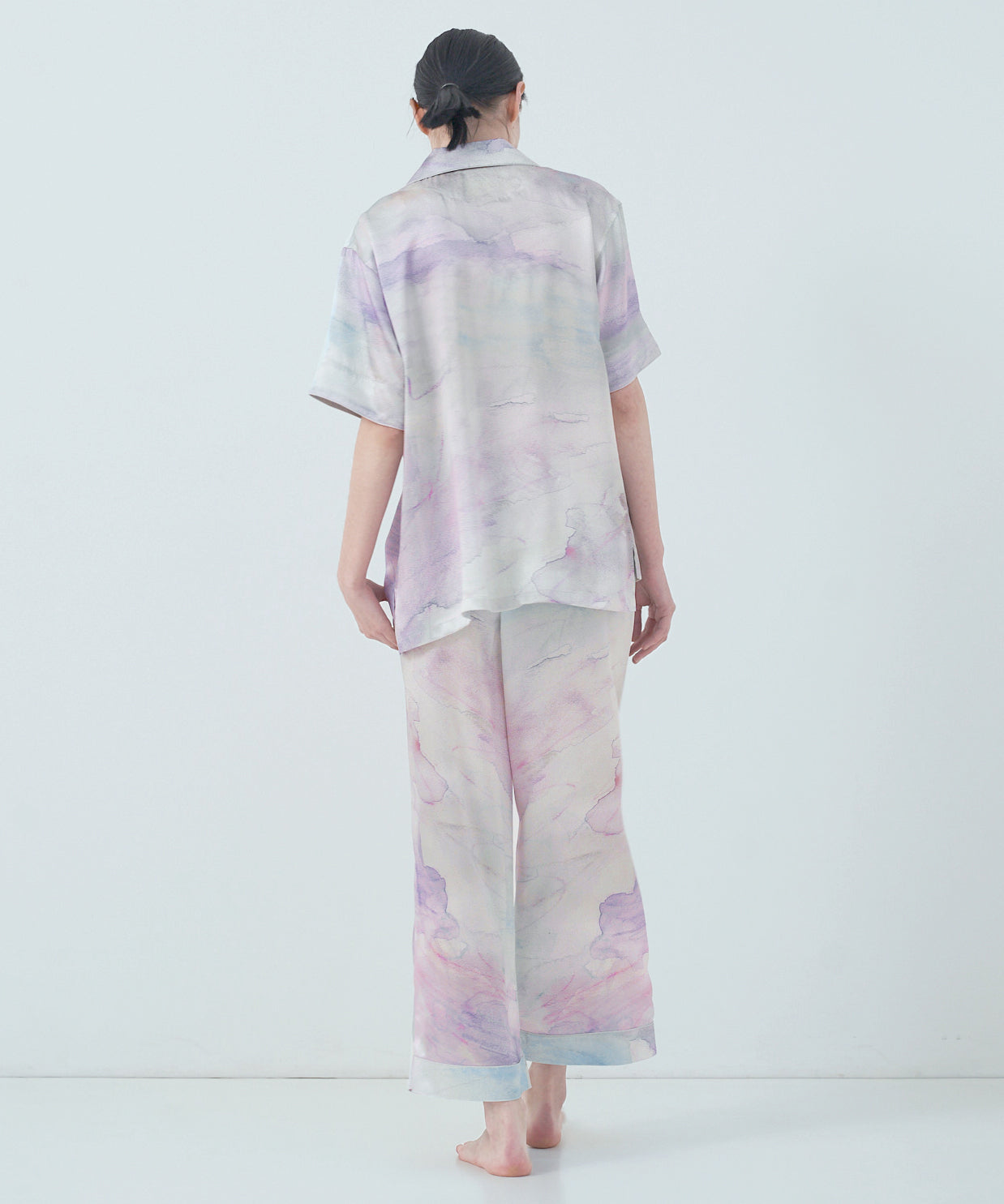 【トップス】ハーフスリーブ シルクパジャマ ピンク