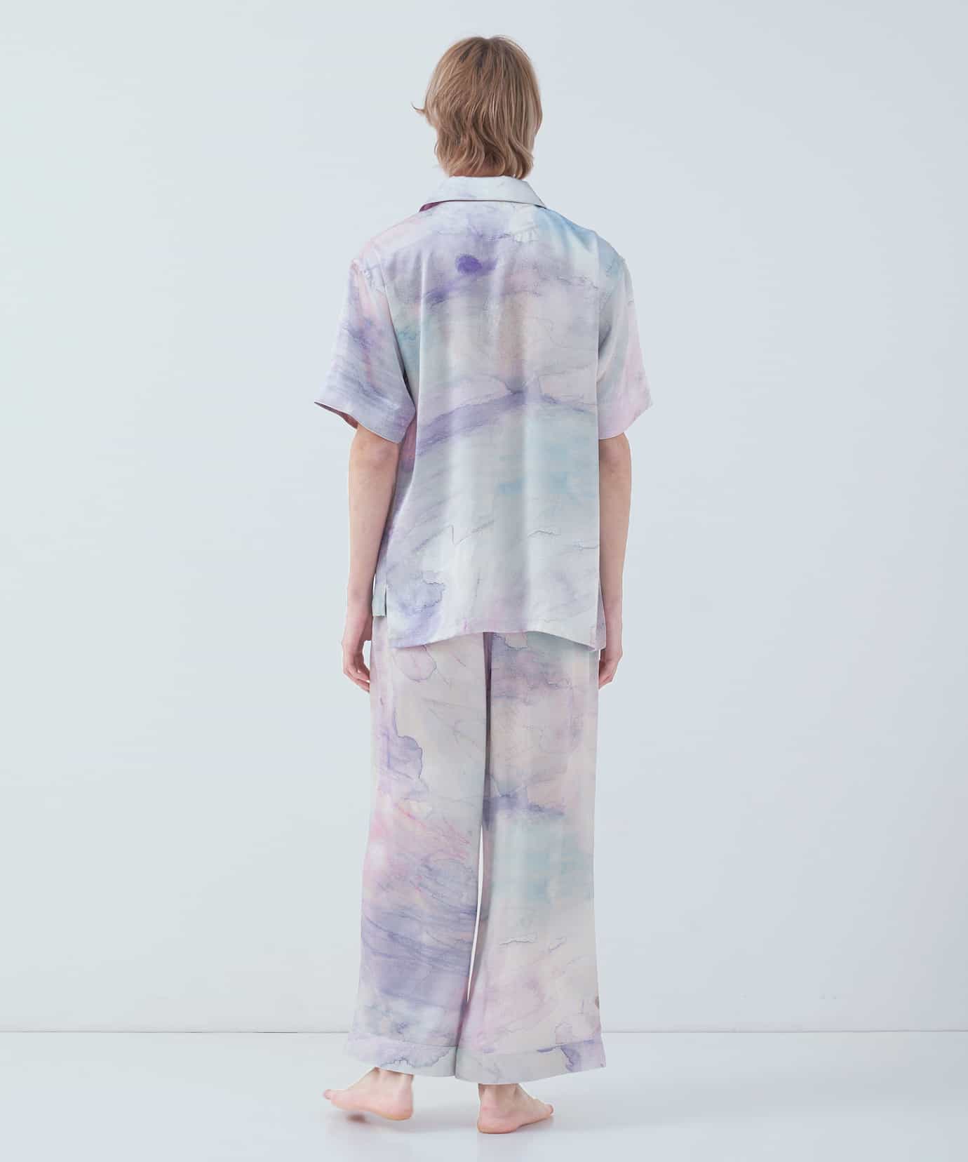 【トップス】ハーフスリーブ シルクパジャマ ピンク