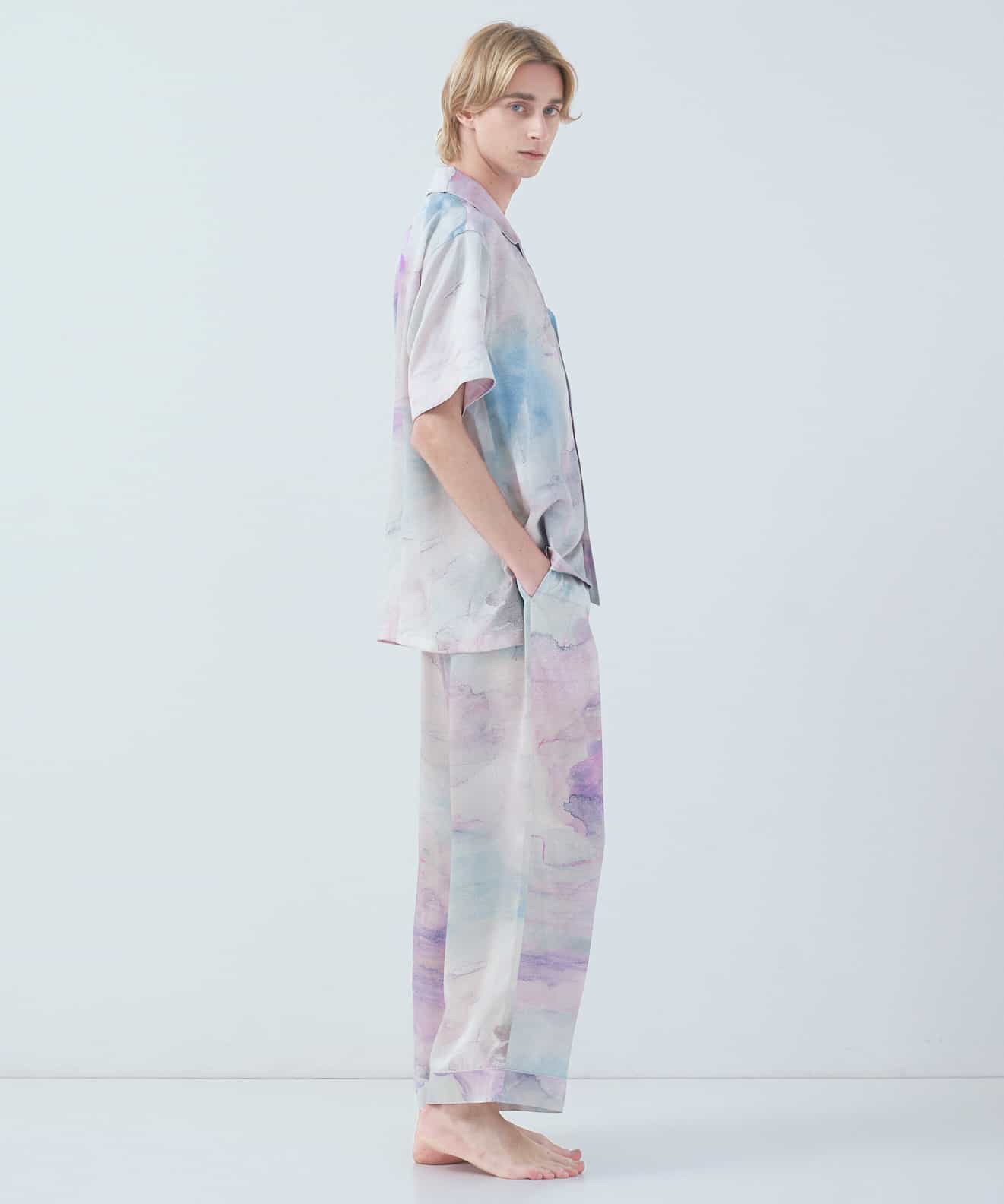 【トップス】ハーフスリーブ シルクパジャマ ピンク