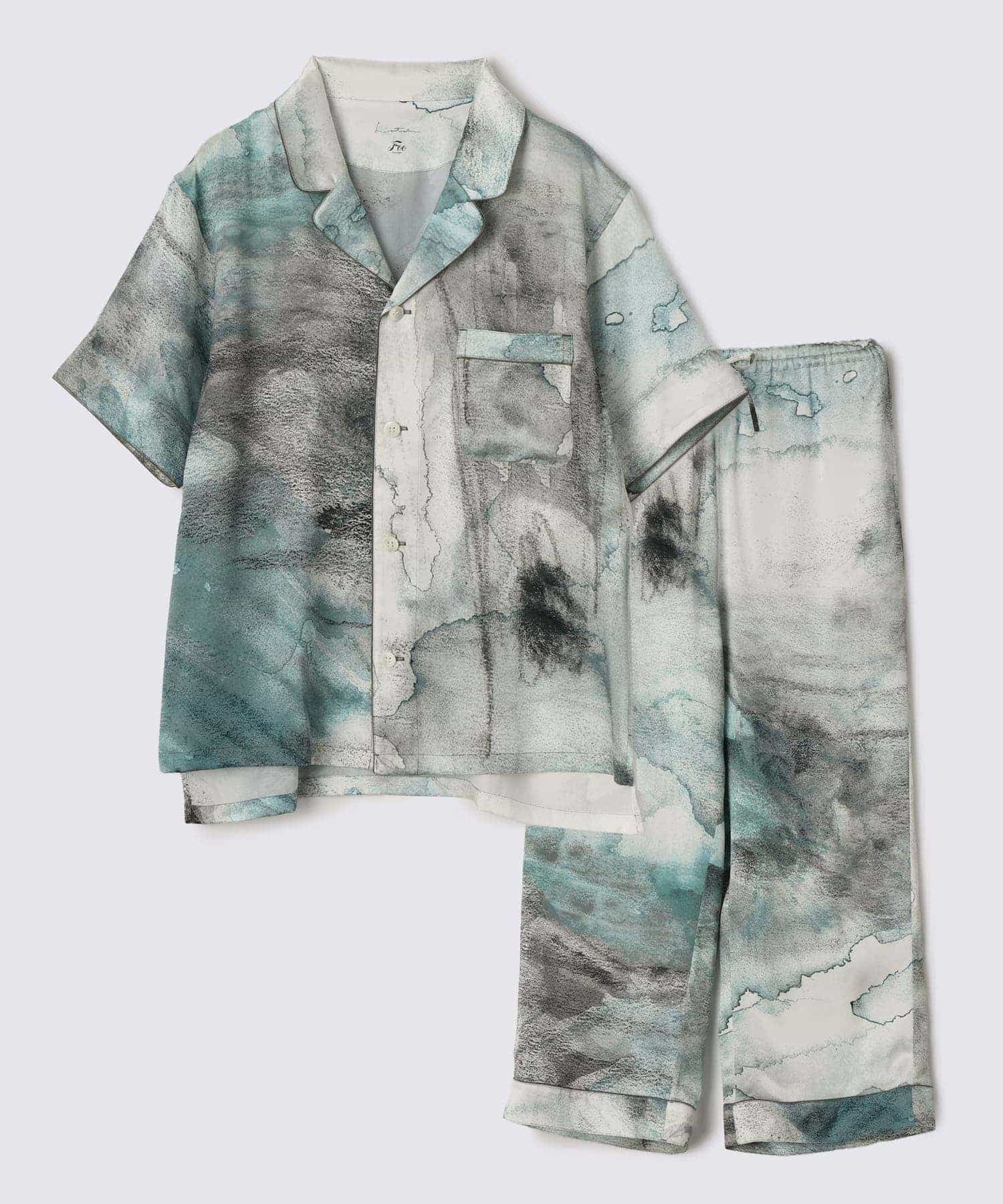 【トップス】ハーフスリーブ シルクパジャマ グリーン