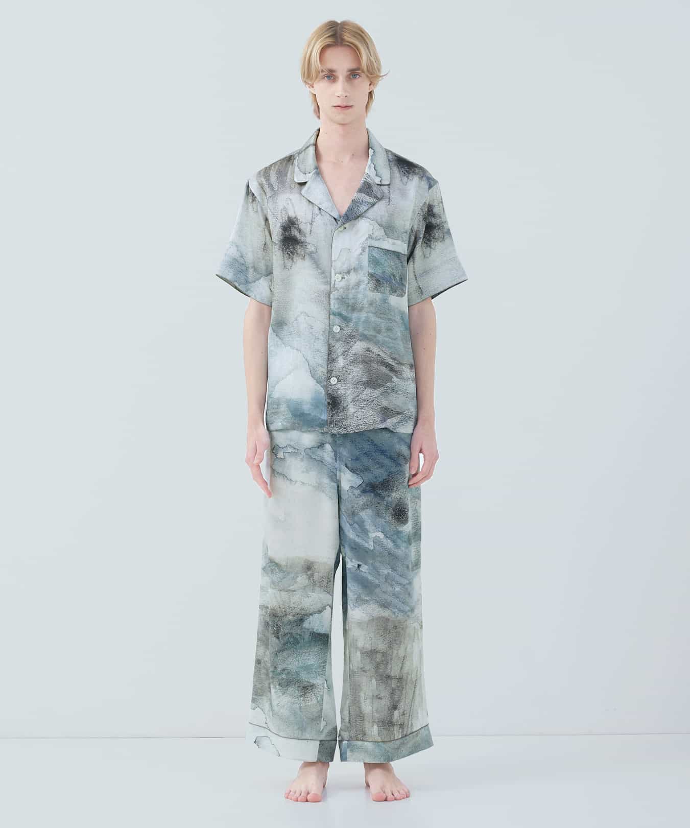 【トップス】ハーフスリーブ シルクパジャマ グリーン