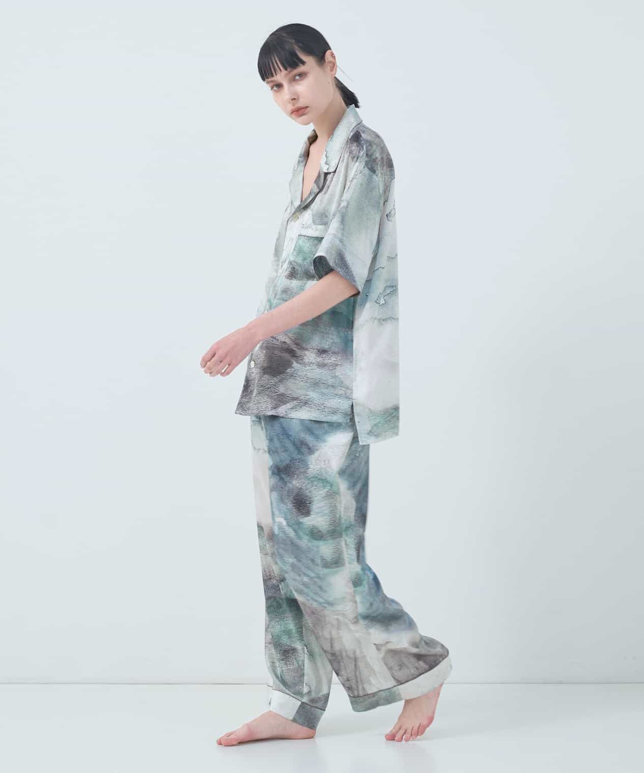 【トップス】ハーフスリーブ シルクパジャマ グリーン