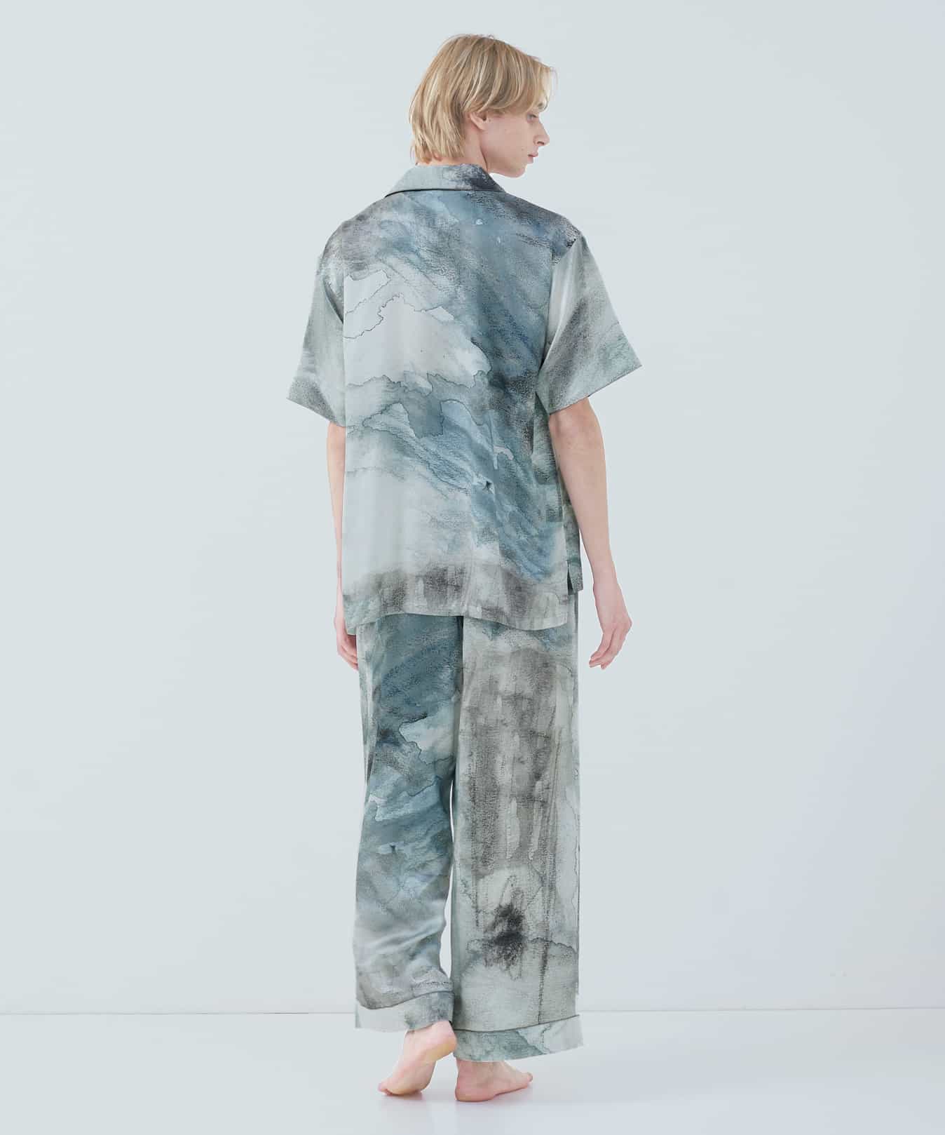 【トップス】ハーフスリーブ シルクパジャマ グリーン