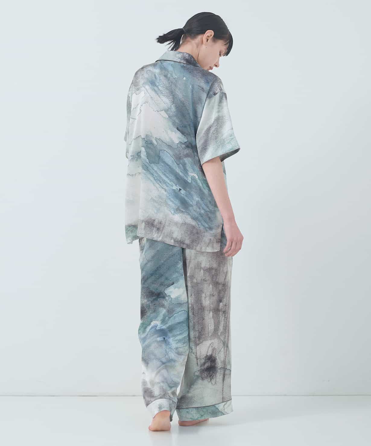 【トップス】ハーフスリーブ シルクパジャマ グリーン