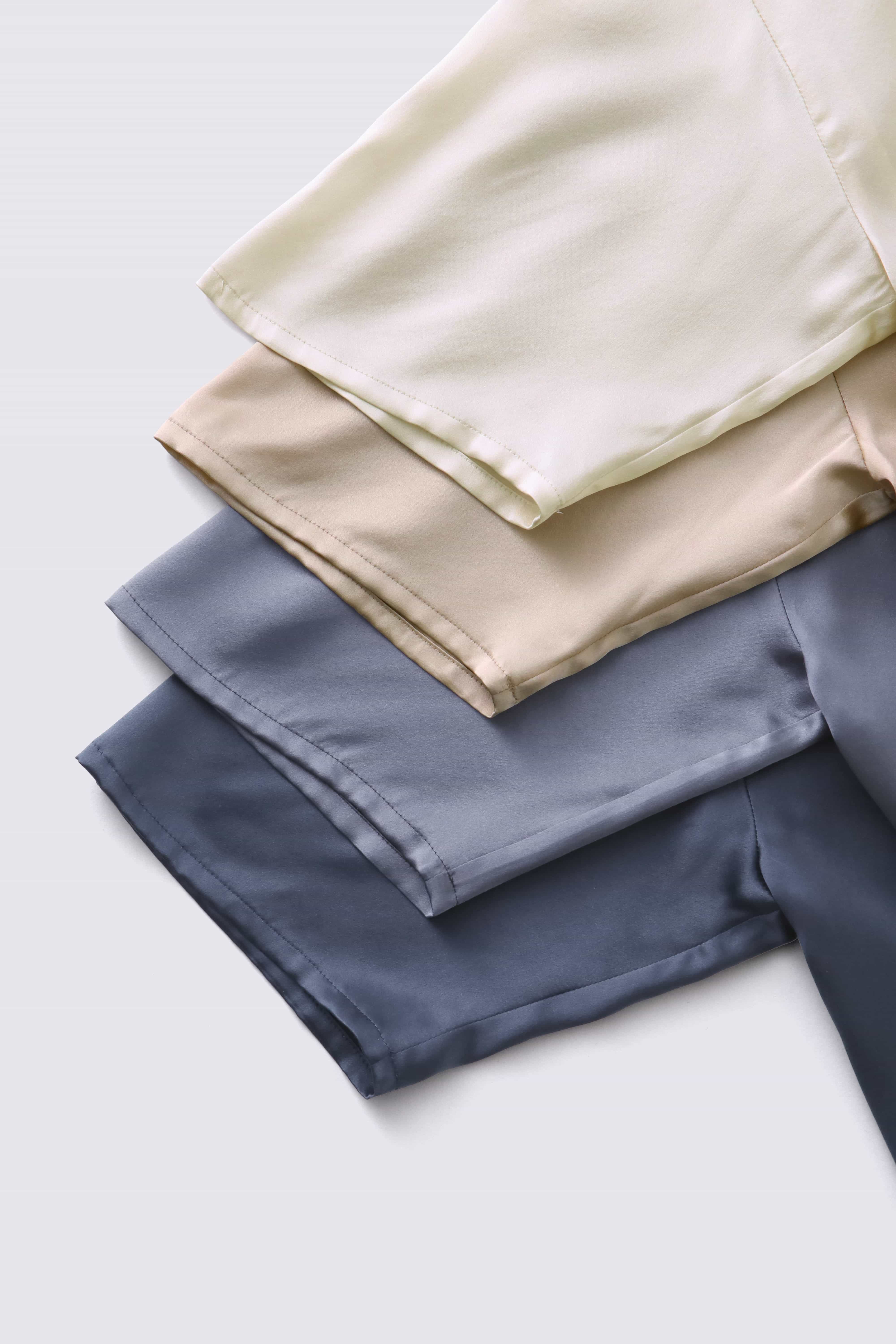 【セットアップ】シルクサテンプルオーバー&ボトムス パールホワイト