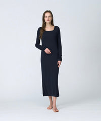 シルクブレンドリブニットワンピース ネイビー