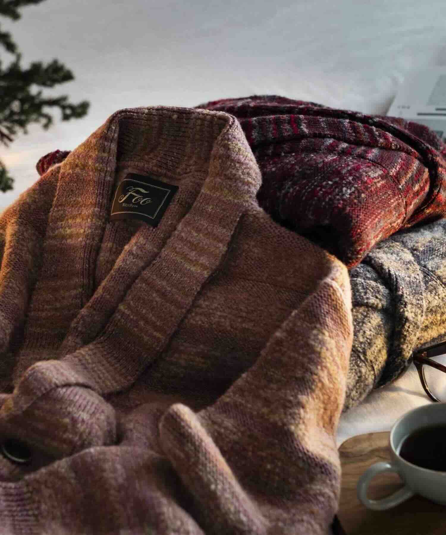 メランジニットカーディガン(レッド×パープル)