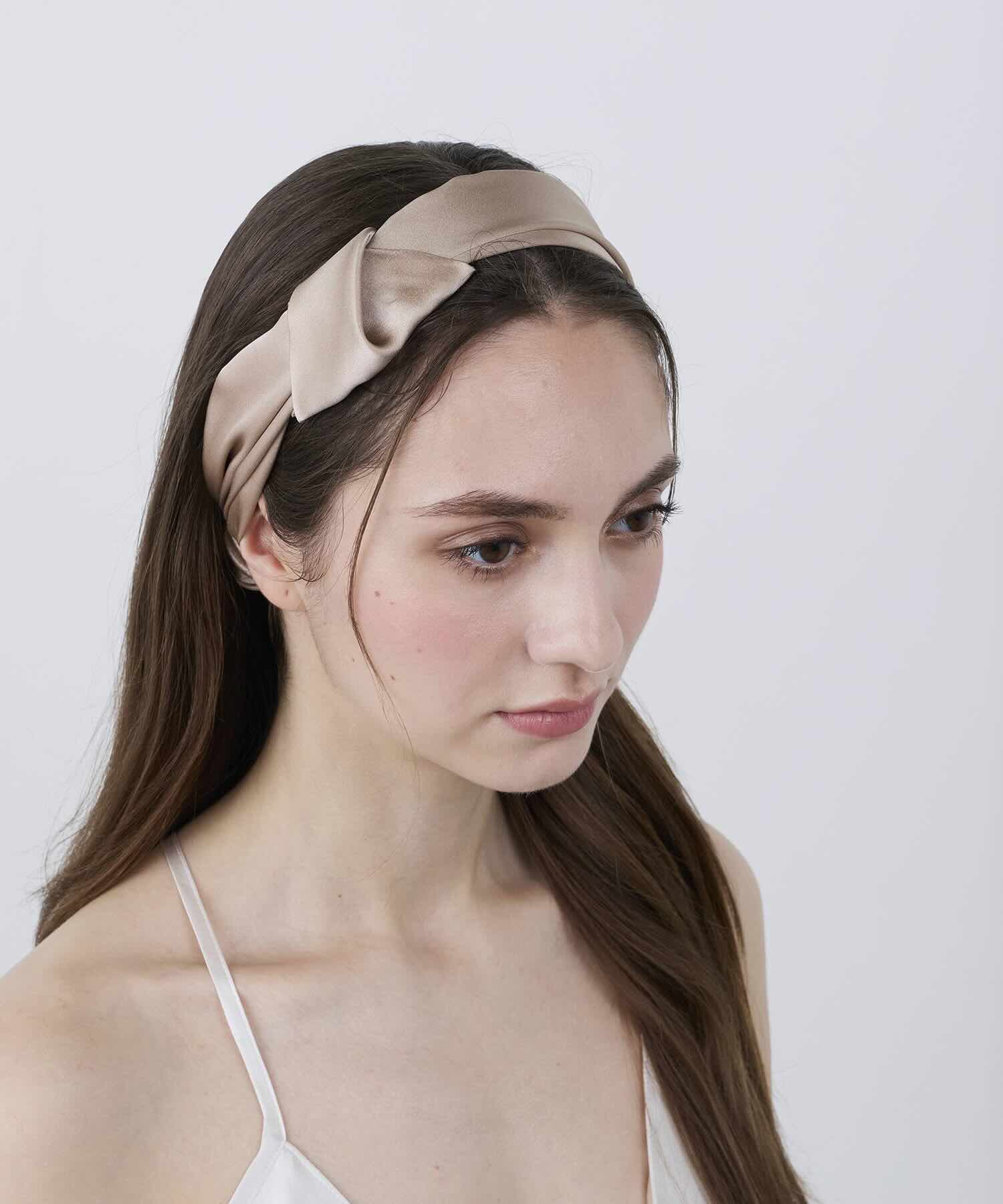 シルクヘアバンド ピンクベージュ