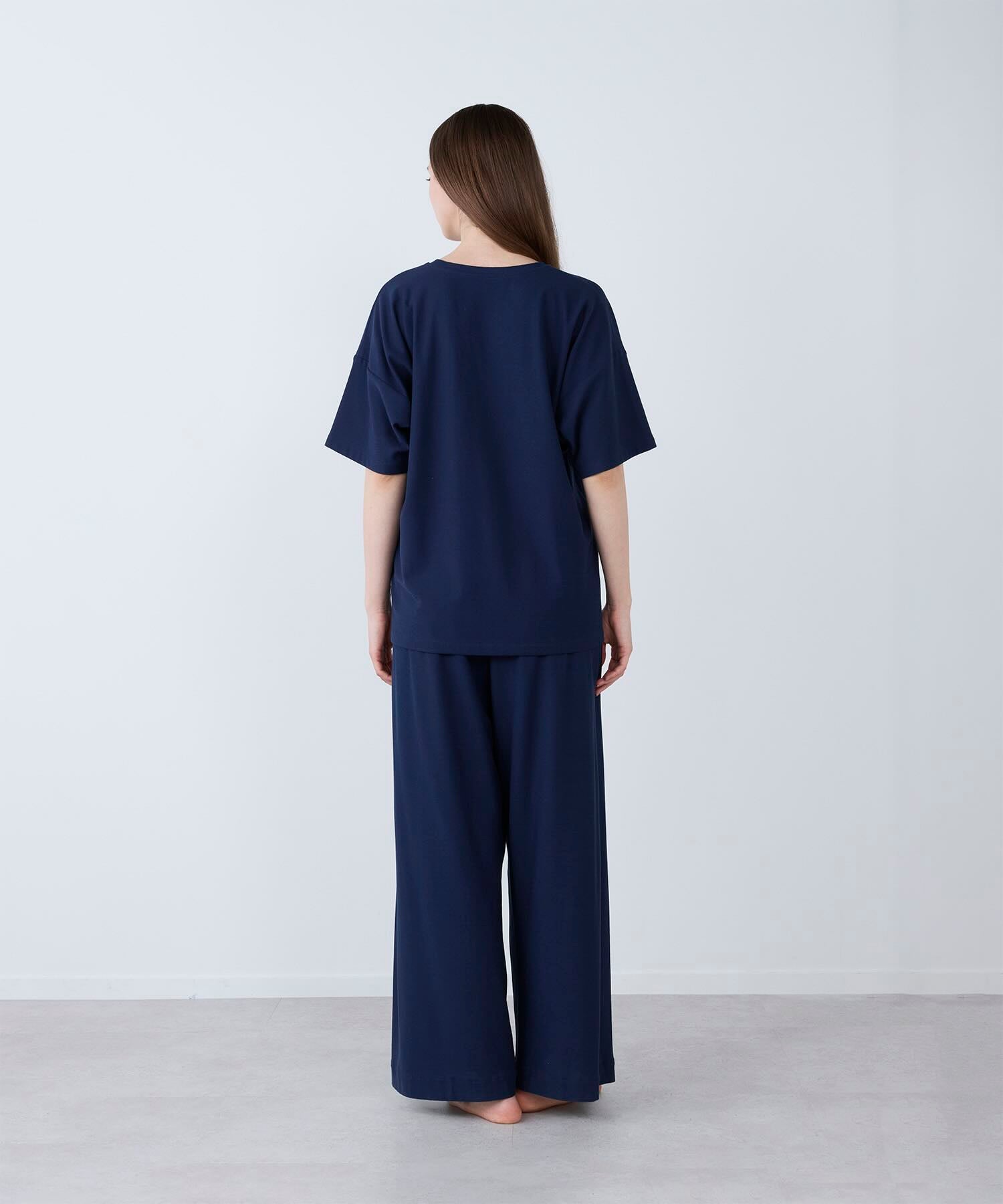 【セットアップ】ロイヤル オーガニックコットン Tシャツ & ワイドパンツ ネイビー