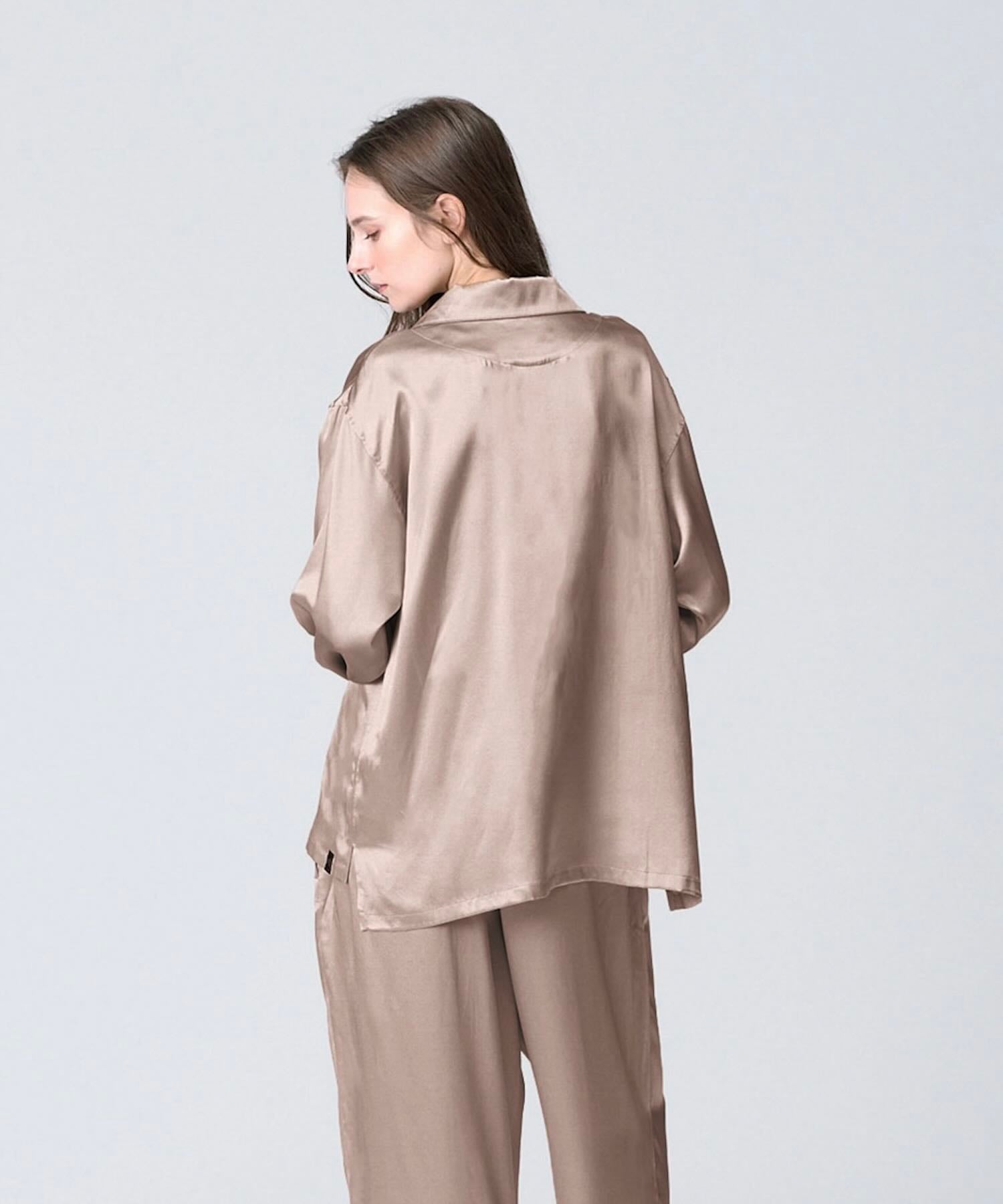 【トップス】シルクパジャマ ピンクベージュ