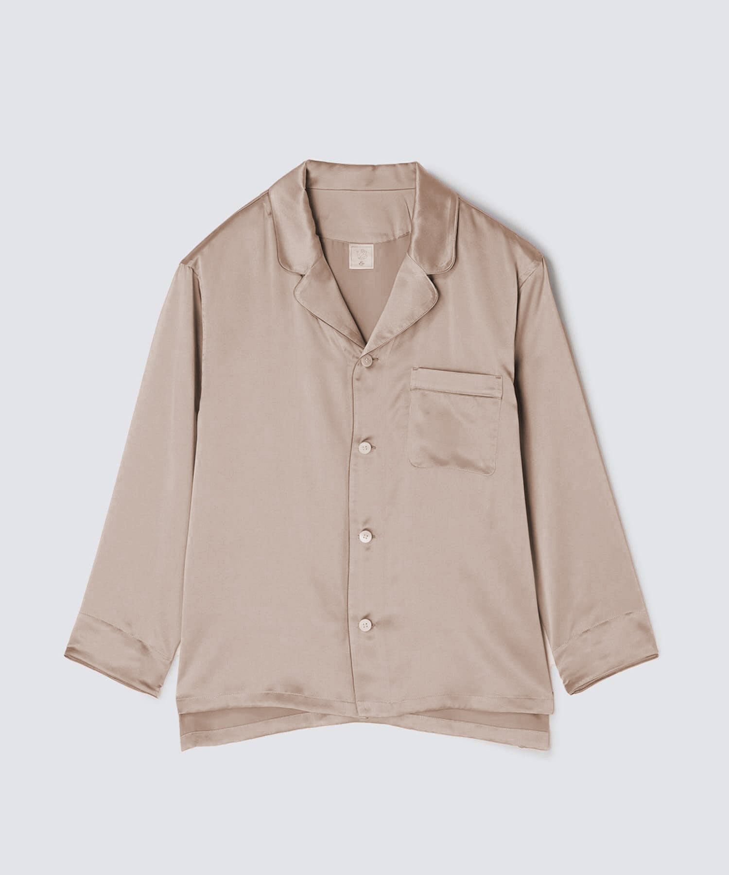 【トップス】シルクパジャマ ピンクベージュ