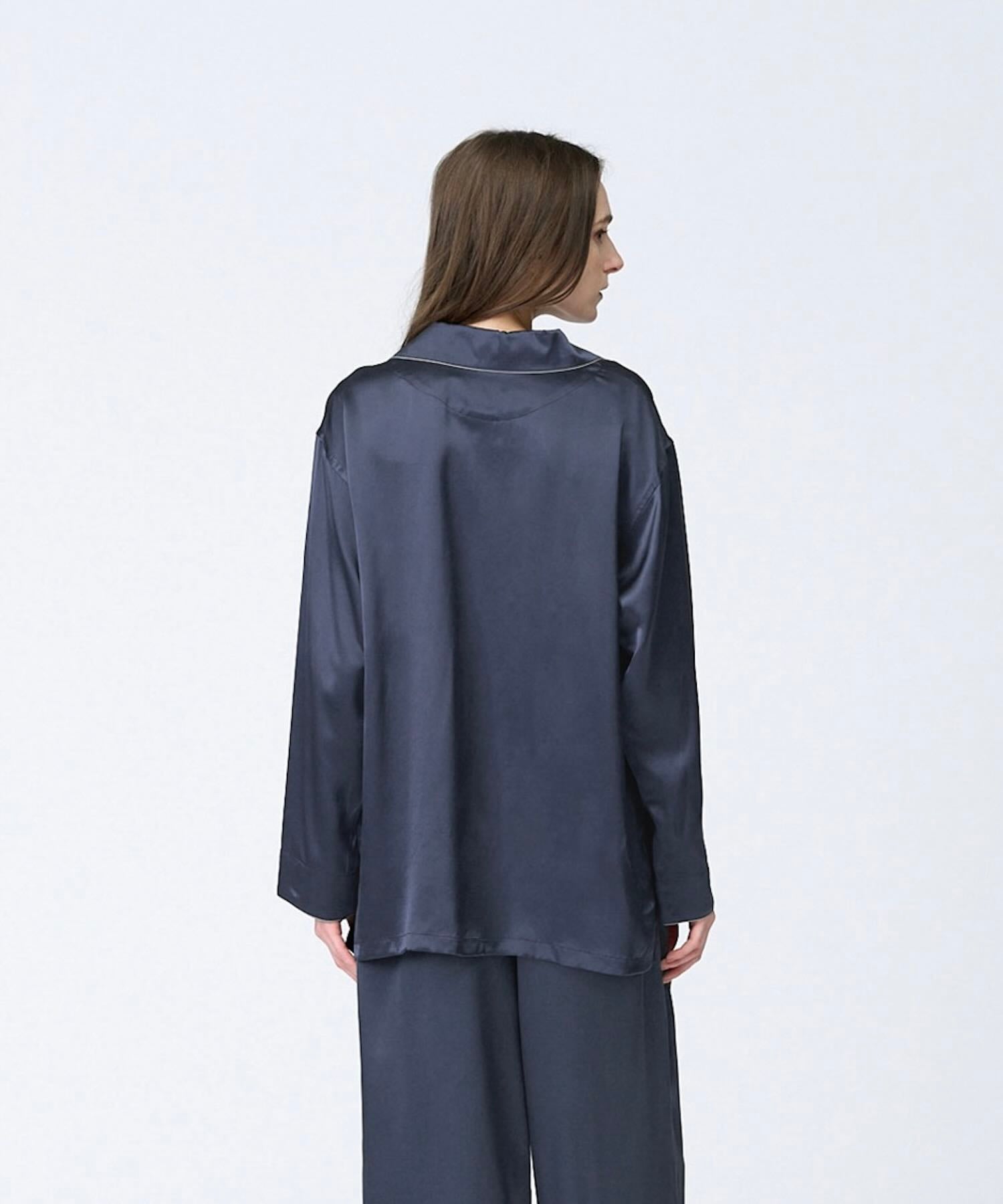 【トップス】シルクパジャマ エレガントネイビー