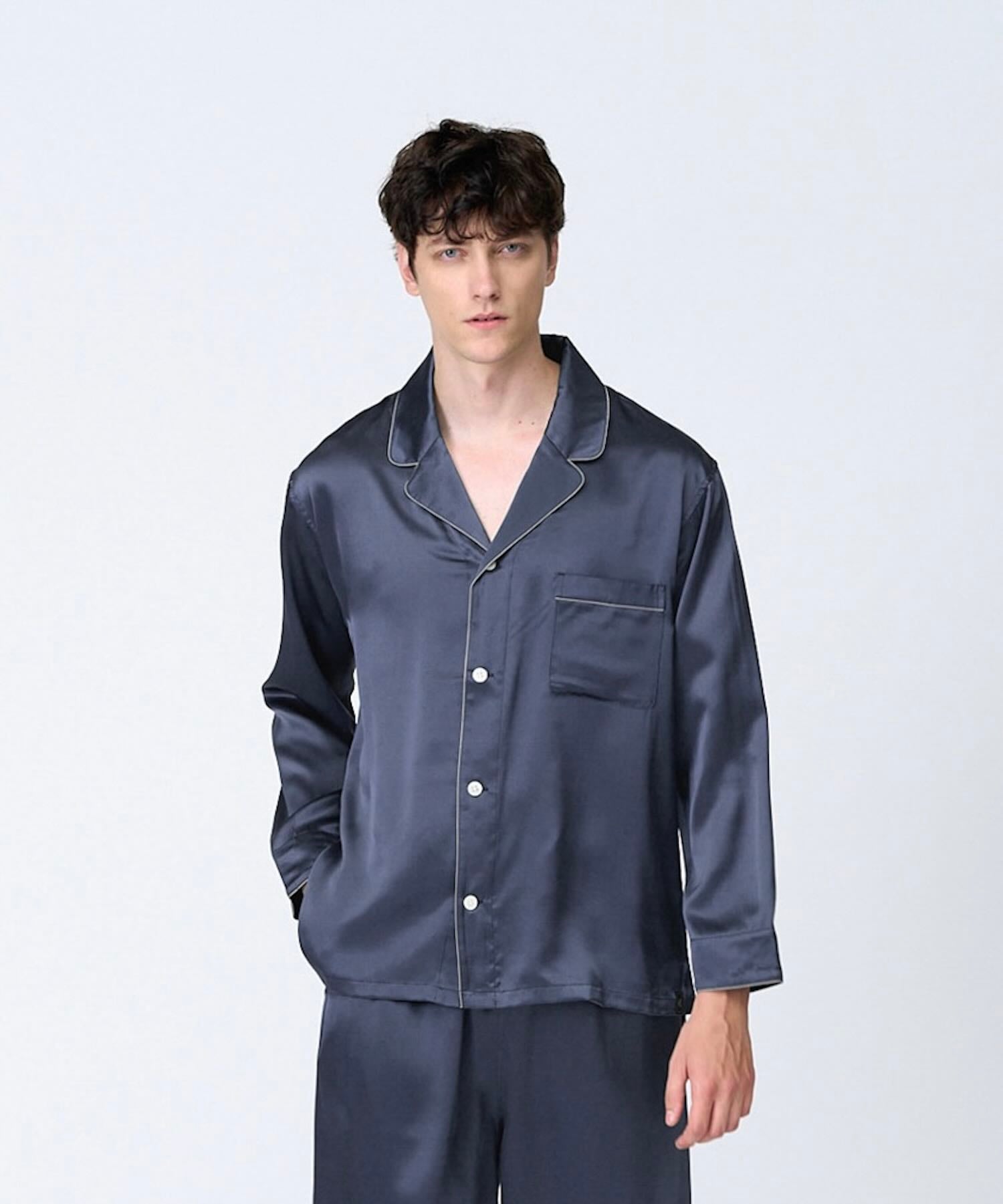 【トップス】シルクパジャマ エレガントネイビー