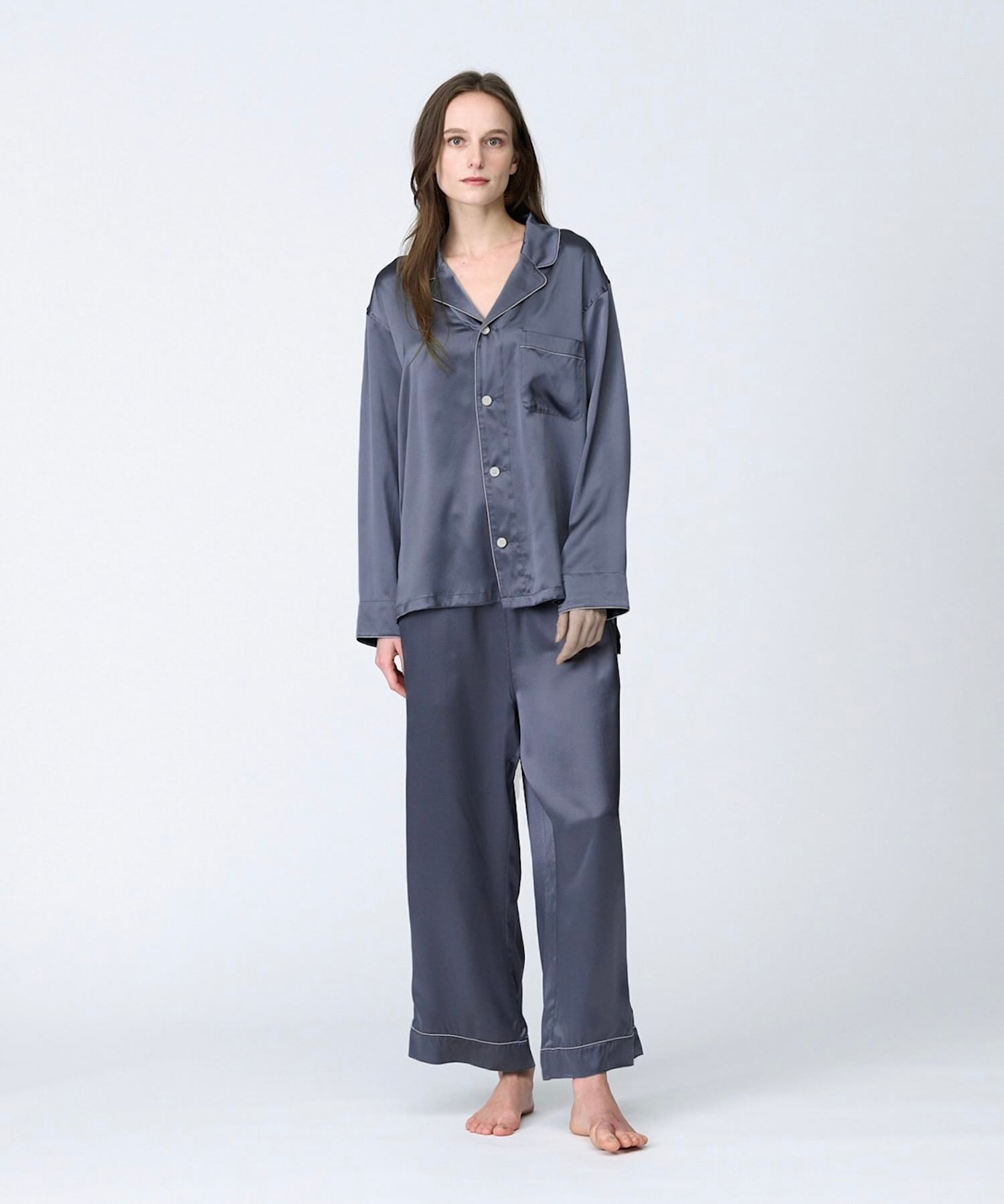 【セットアップ】シルクパジャマ プレーンカラー