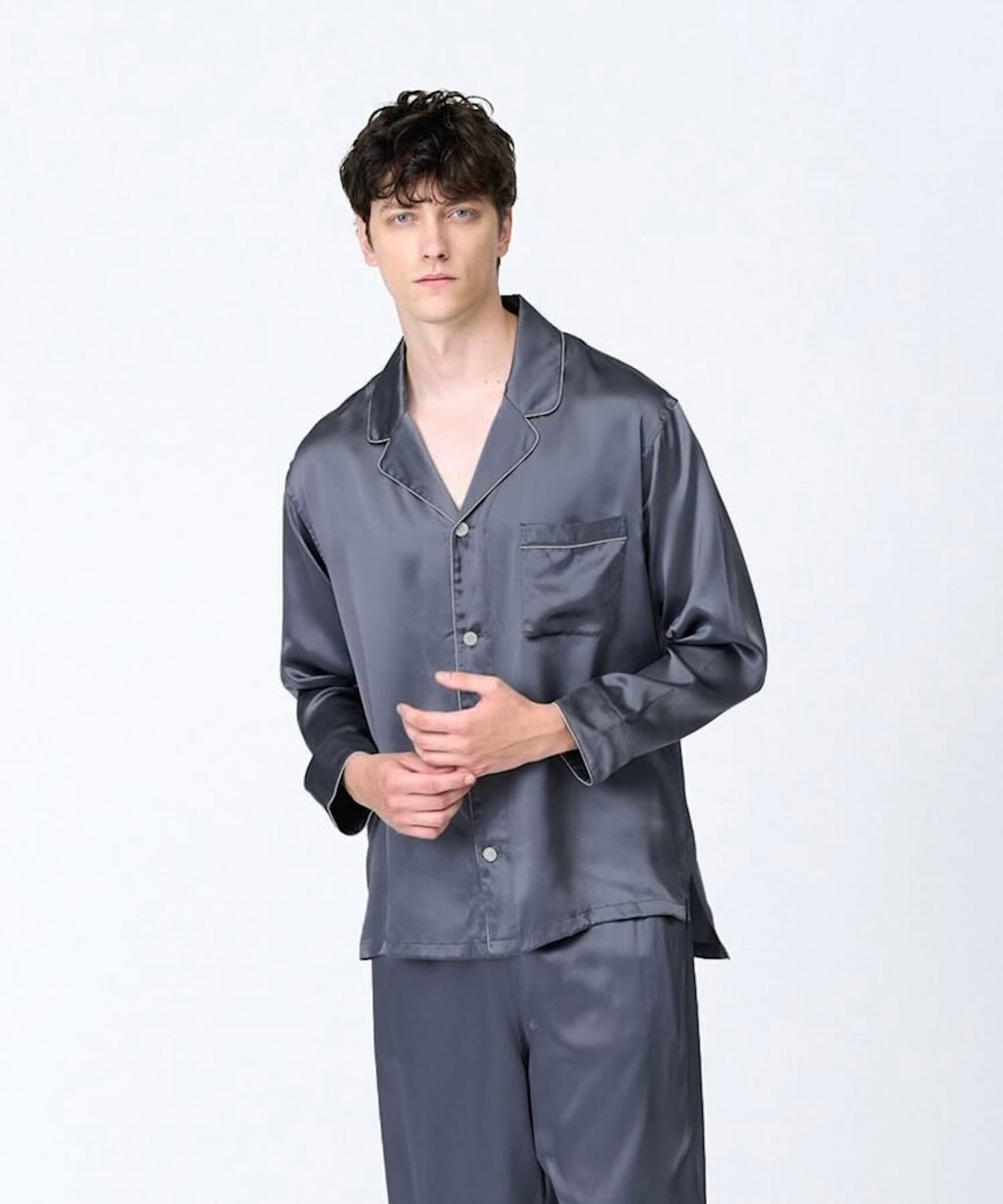 【トップス】シルクパジャマ チャコールグレー