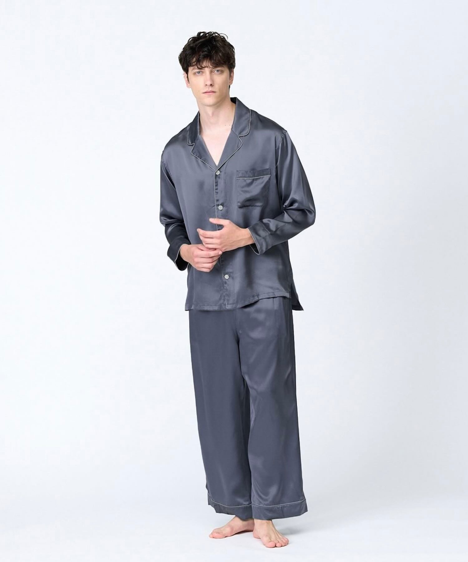 【セットアップ】シルクパジャマ チャコールグレー