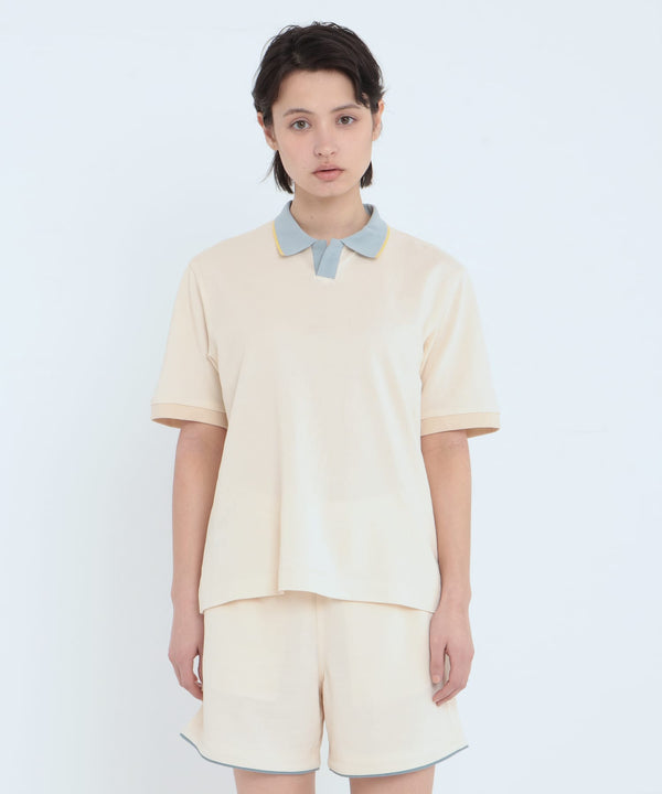 オーガニックコットン バイカラーポロシャツ ベージュ - Foo Tokyo Japan 公式オンラインストア