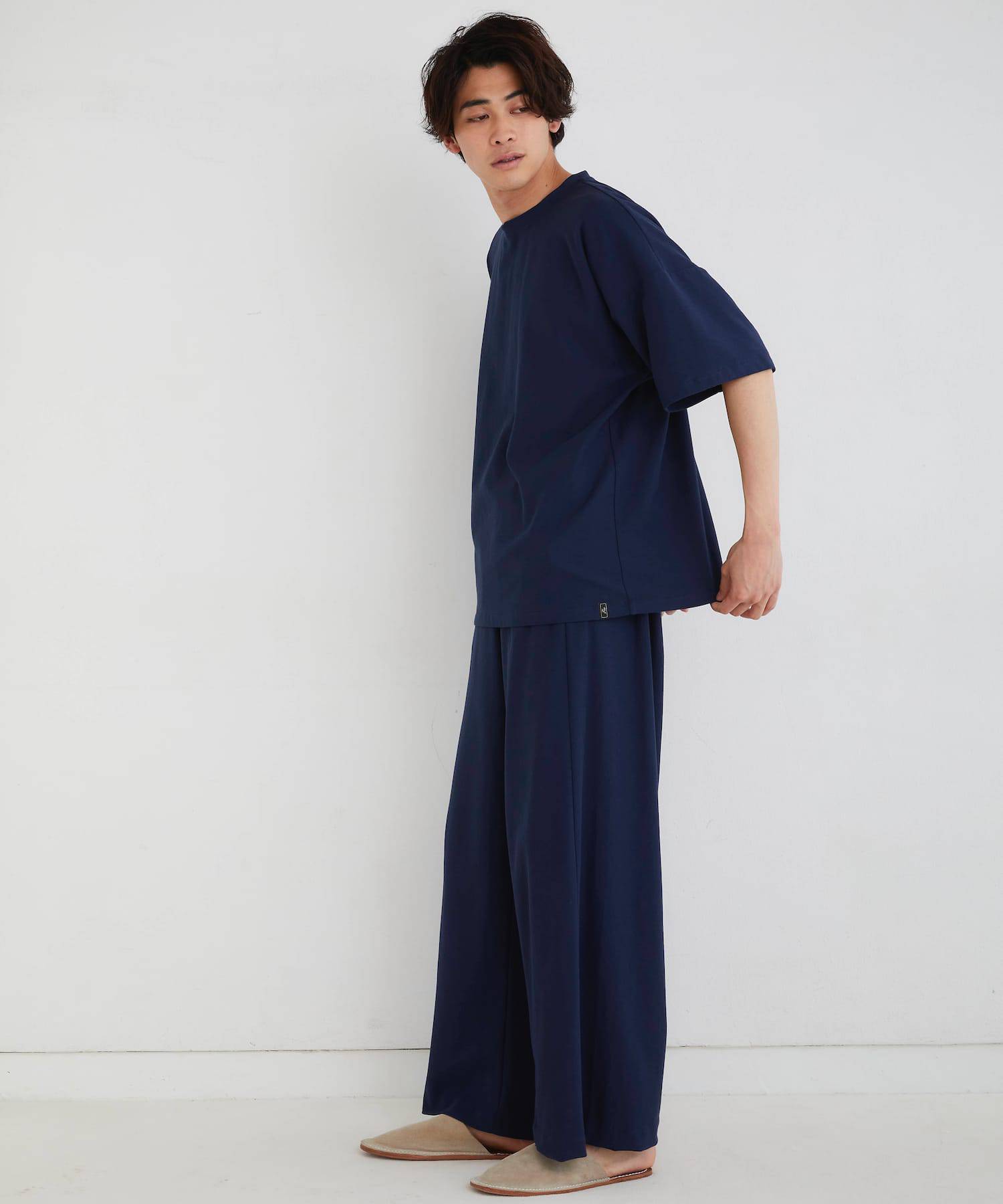 【セットアップ】ロイヤル オーガニックコットン  Tシャツ & ワイドパンツ ネイビー - Foo Tokyo公式ストア