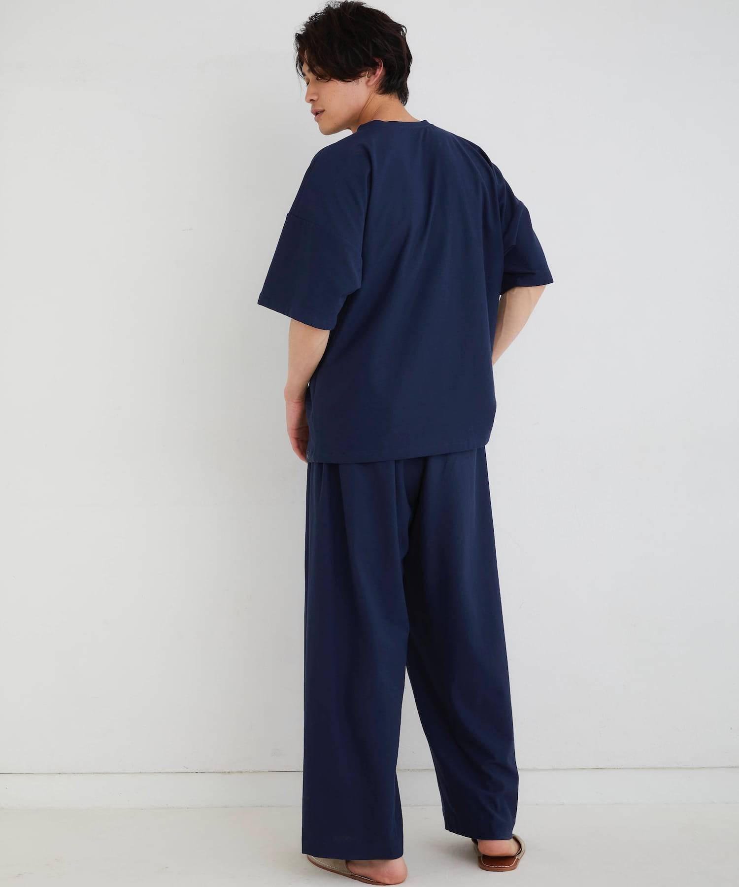 【セットアップ】ロイヤル オーガニックコットン  Tシャツ & ワイドパンツ ネイビー - Foo Tokyo公式ストア