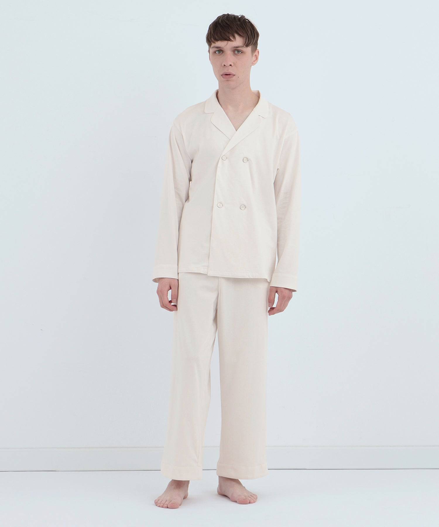 【セットアップ】ロイヤル オーガニックコットン ダブルボタン パジャマ オフホワイト - Foo Tokyo公式ストア