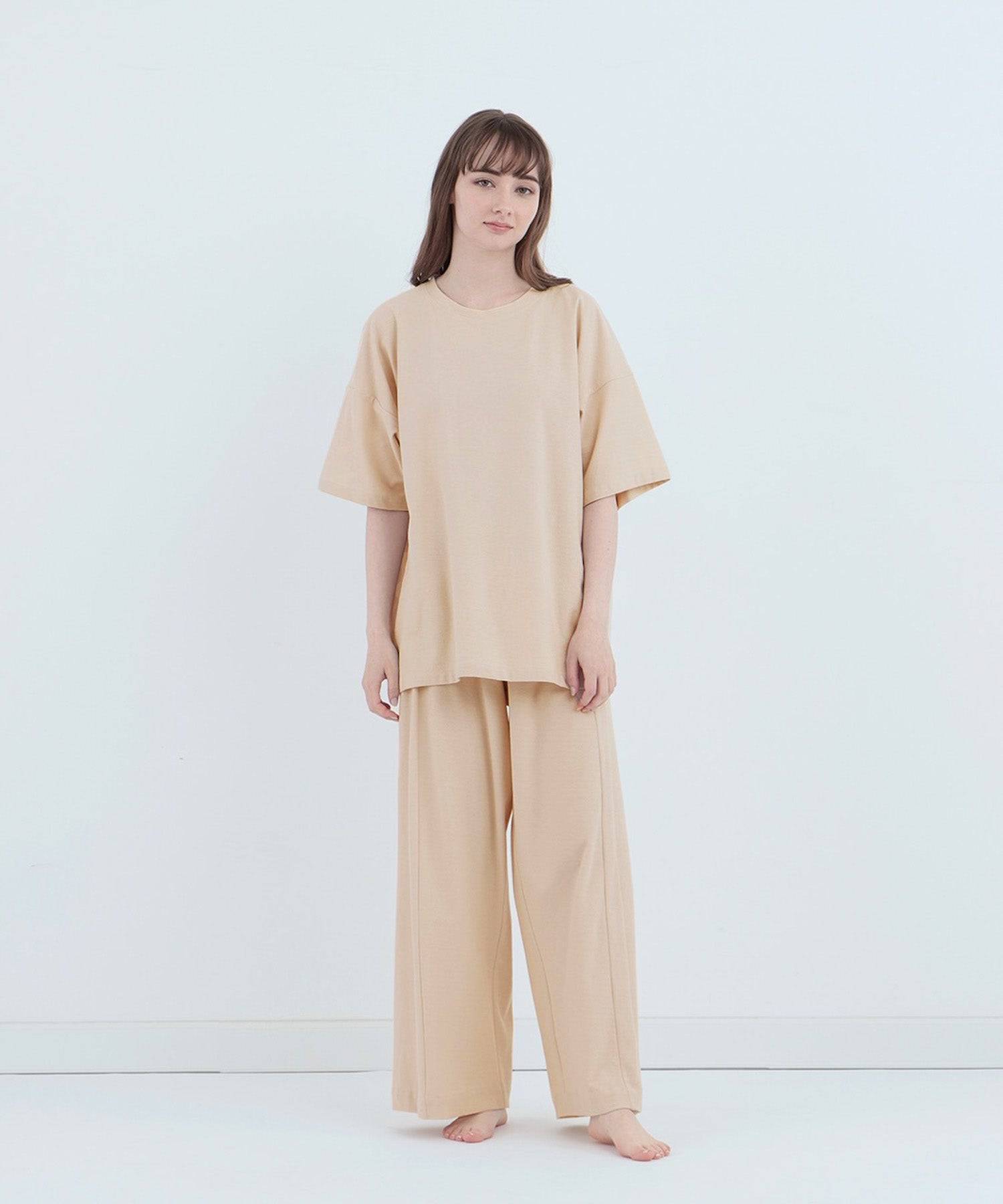 【セットアップ】ロイヤル オーガニックコットン Tシャツ& ワイドパンツ ベージュ - Foo Tokyo公式ストア