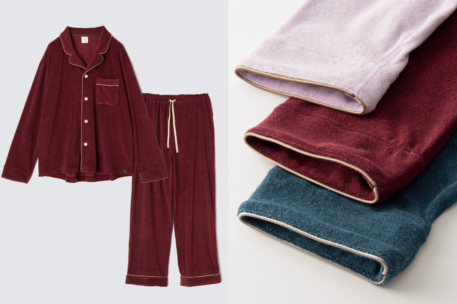 定番コットンパジャマにワインレッドが新登場