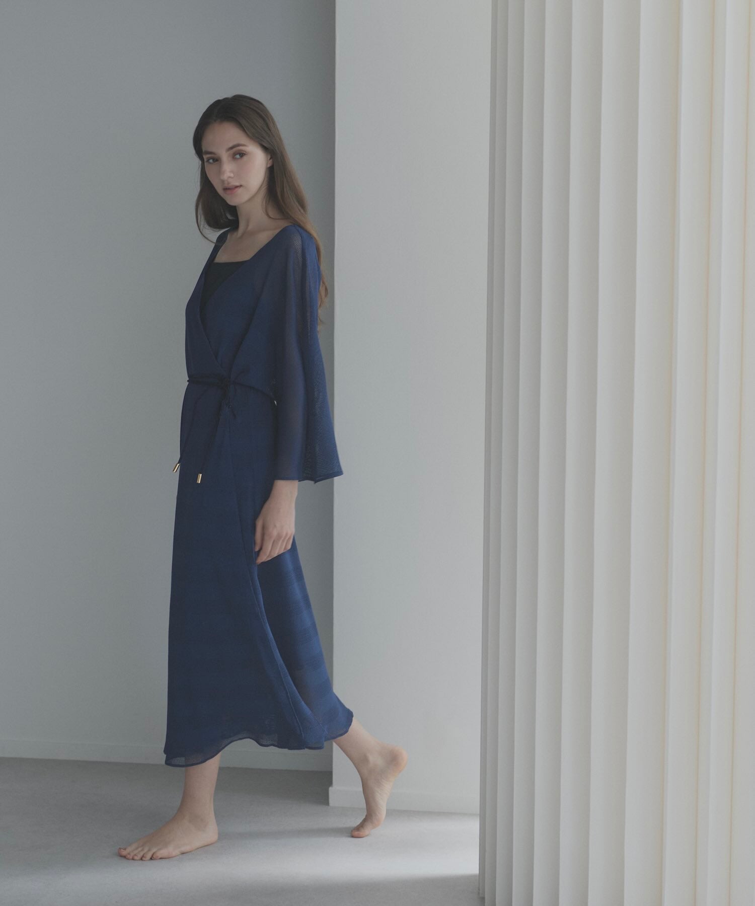 ラッセルメッシュ ガウンワンピース ネイビー