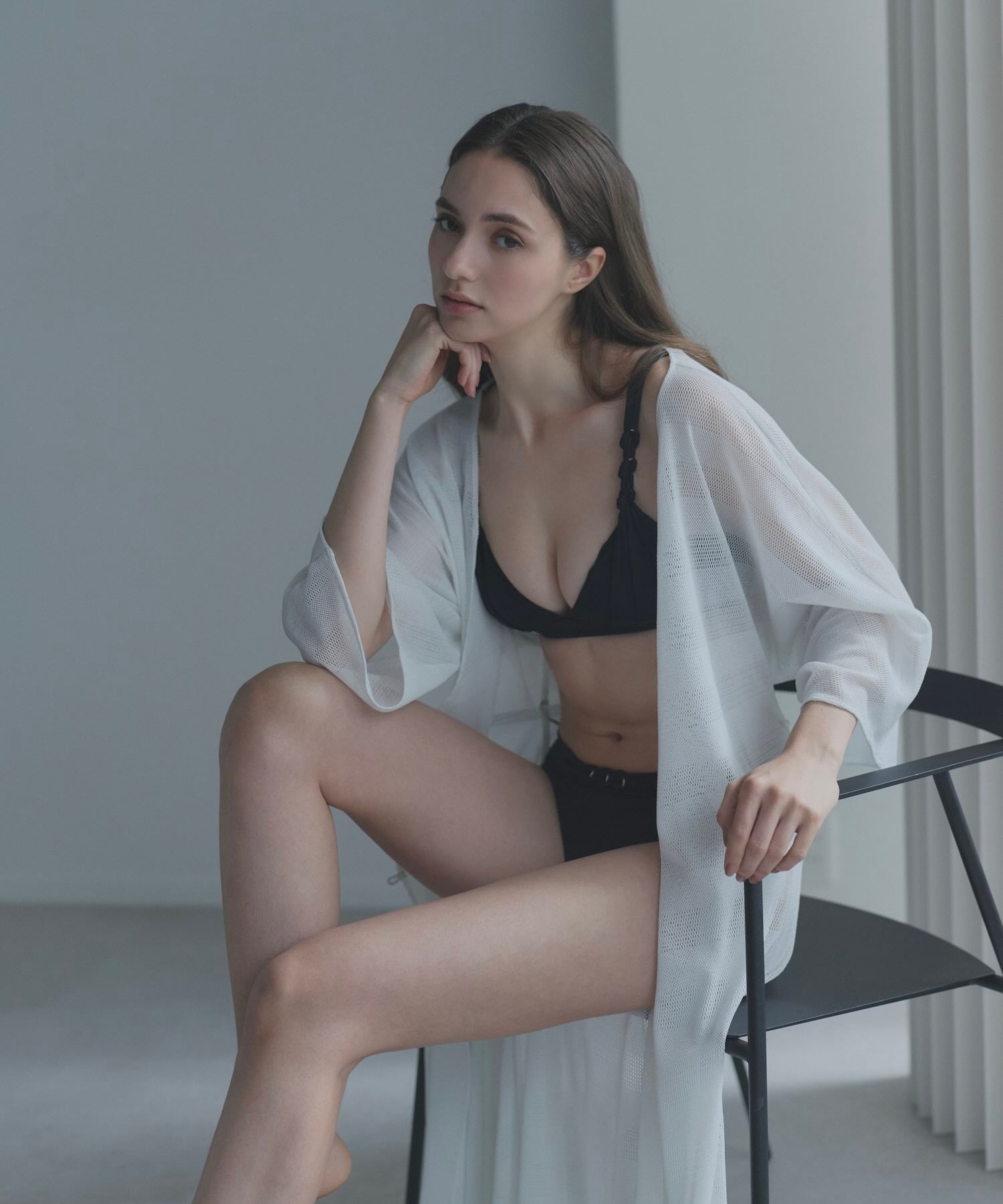 ラッセルメッシュ ガウンワンピース ライトグレー