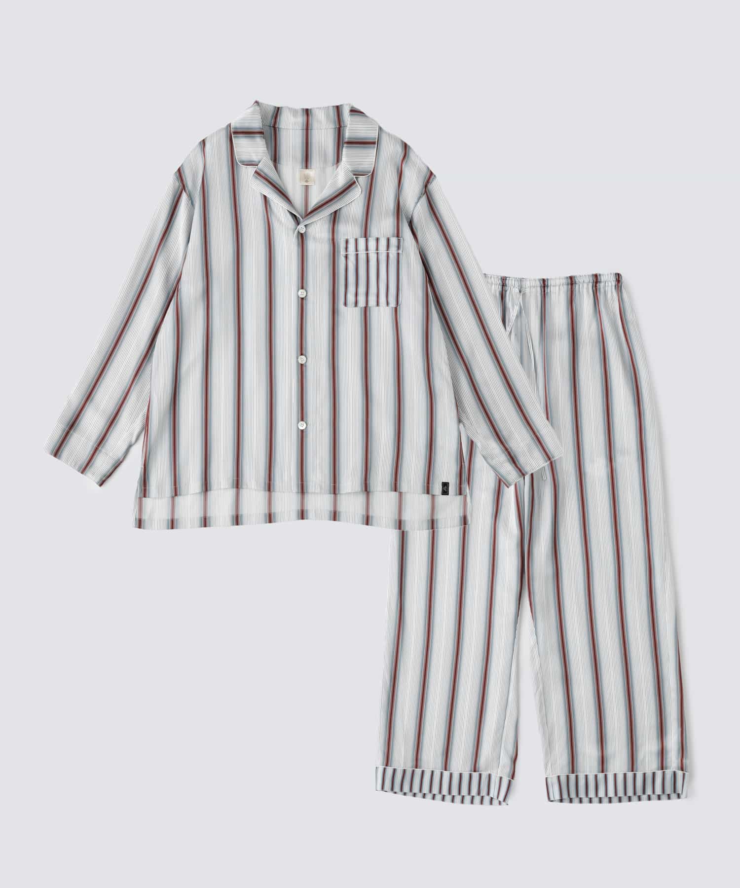 【トップス】ストライプシルクパジャマ　ワイド