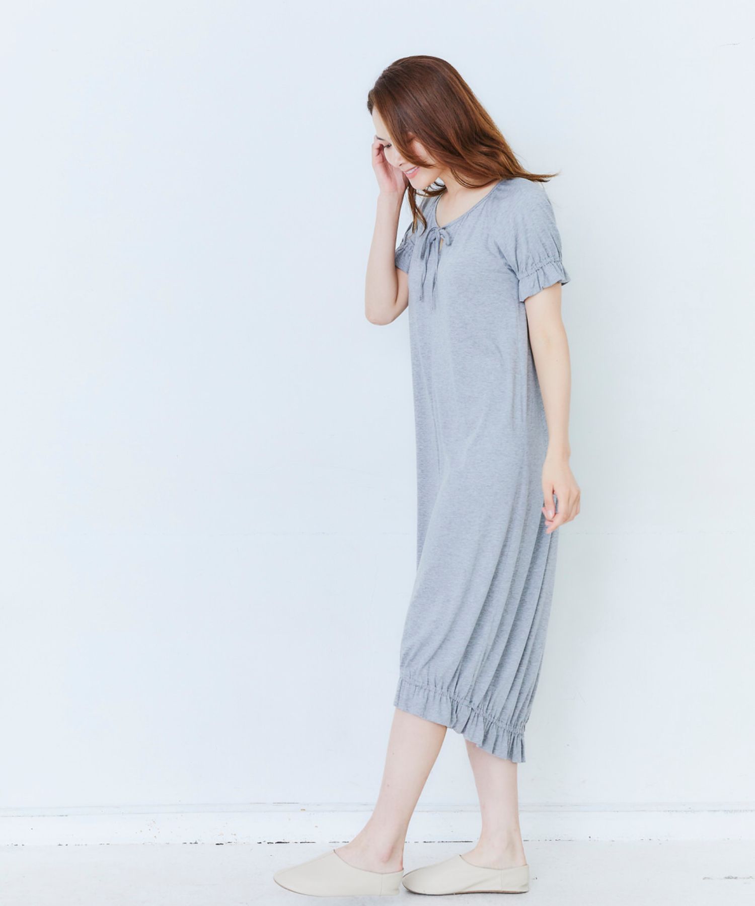 スビンコットン ロング ワンピース グレー