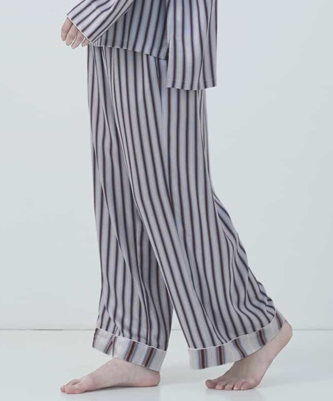 【ボトムス】ストライプシルクパジャマ　ナロー