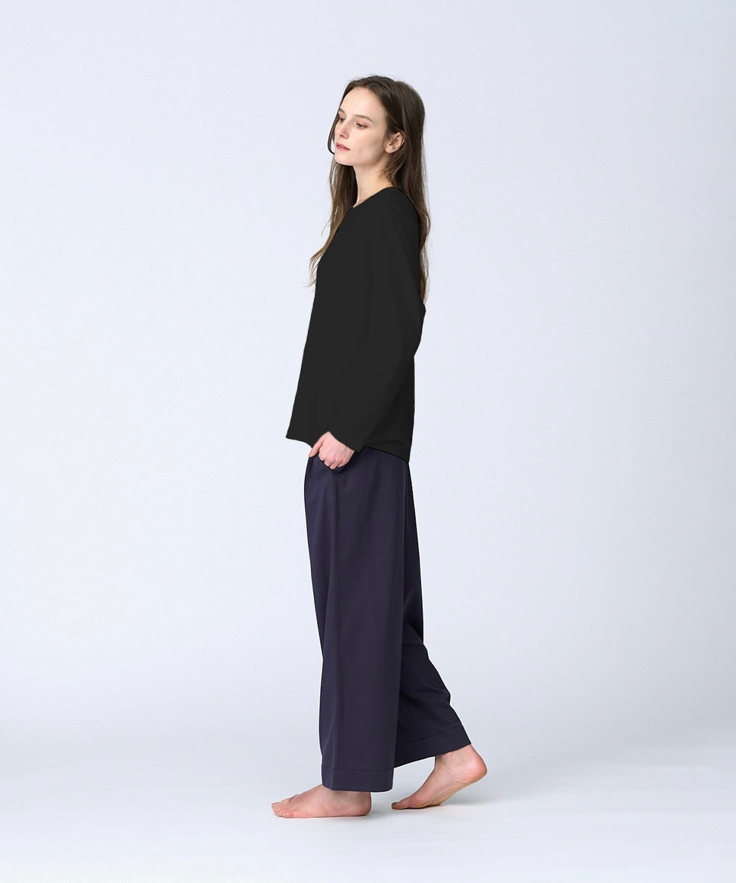 【ウィメンズ】シルクコットンロングスリーブTシャツ ブラック - Foo Tokyo公式ストア