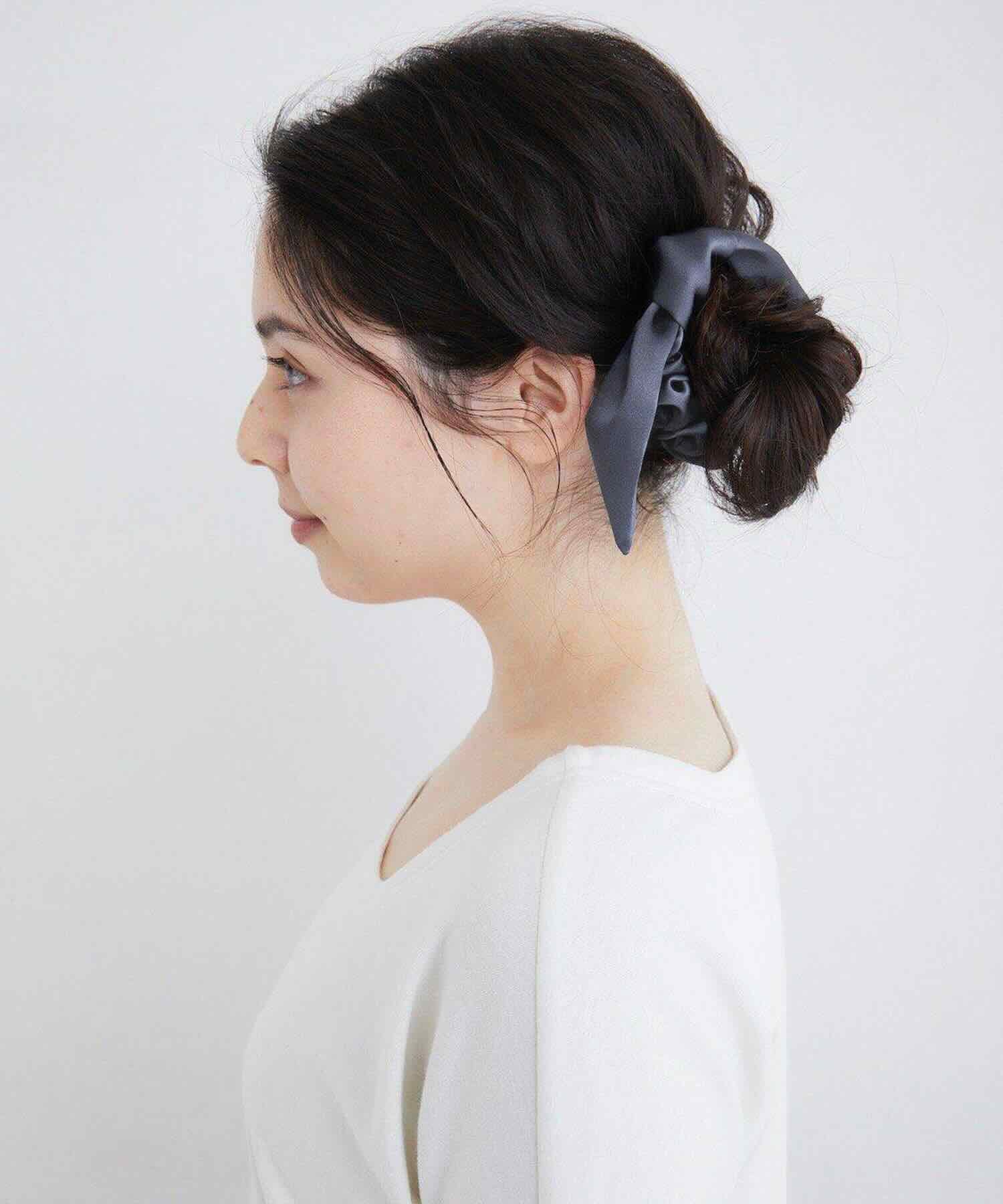 シルクリボンシュシュ 2WAYタイプ  チャコールグレー