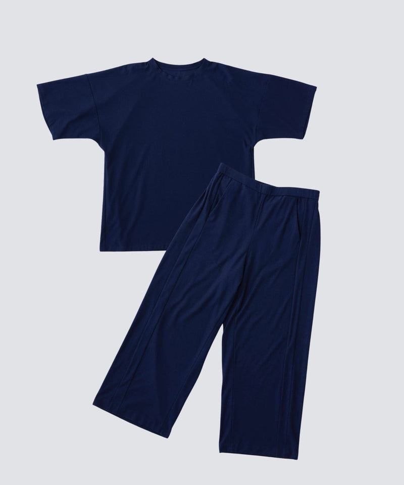 【セットアップ】ロイヤル オーガニックコットン  Tシャツ & ワイドパンツ ネイビー - Foo Tokyo Japan 公式オンラインストア