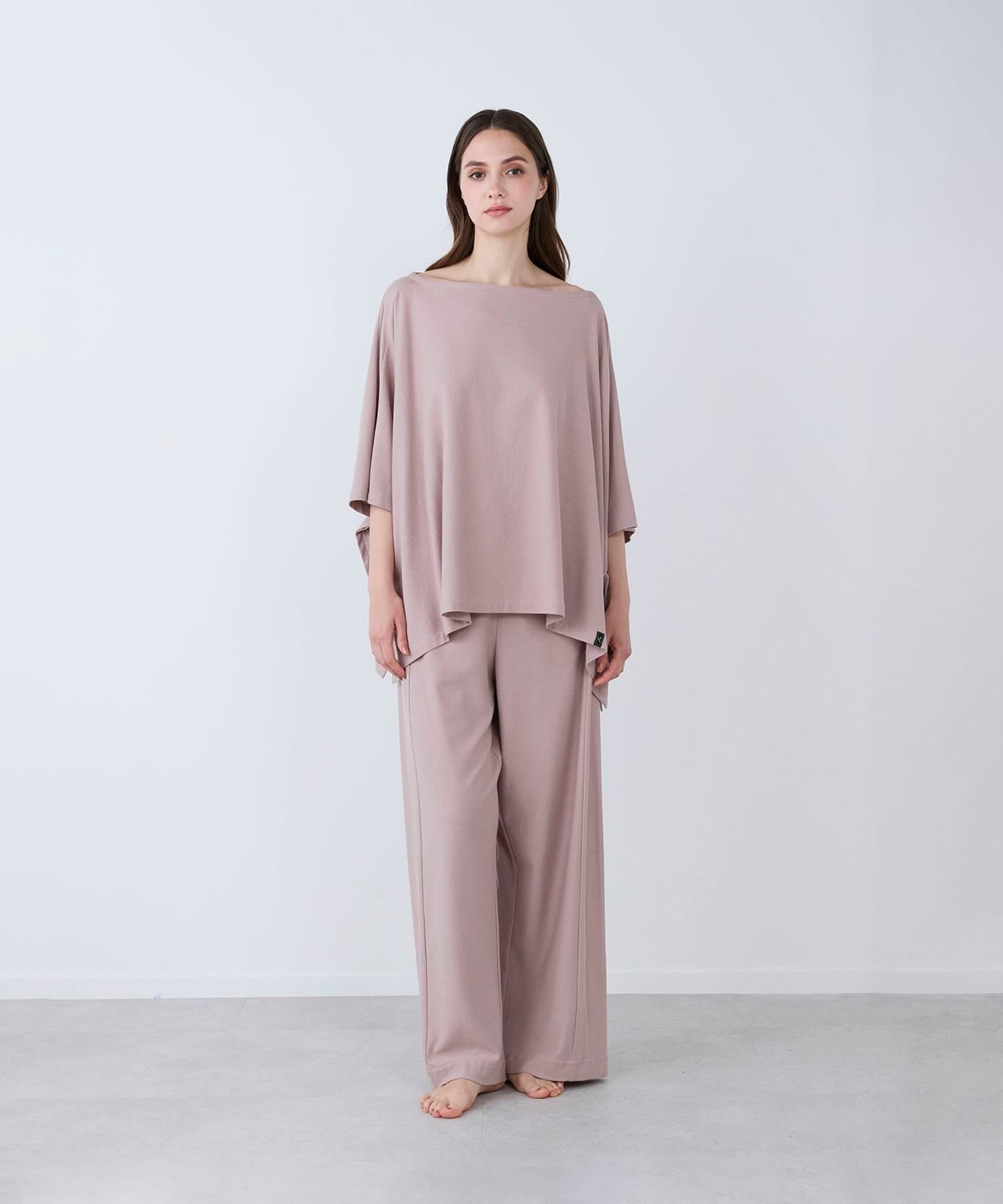 【セットアップ】ロイヤル オーガニックコットン ポンチョ & ワイドパンツ グレージュ