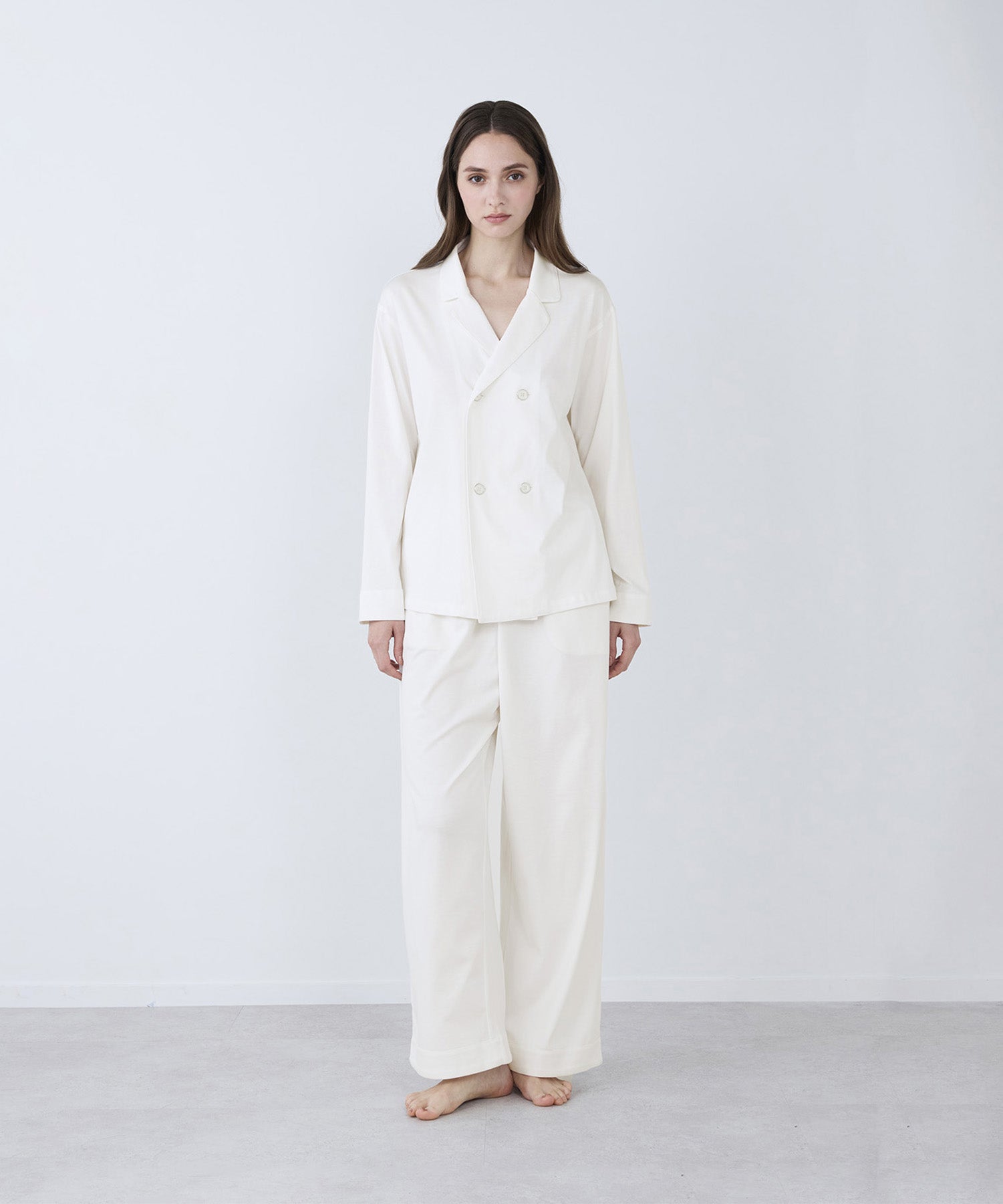 【セットアップ】ロイヤル オーガニックコットン ダブルボタン パジャマ オフホワイト