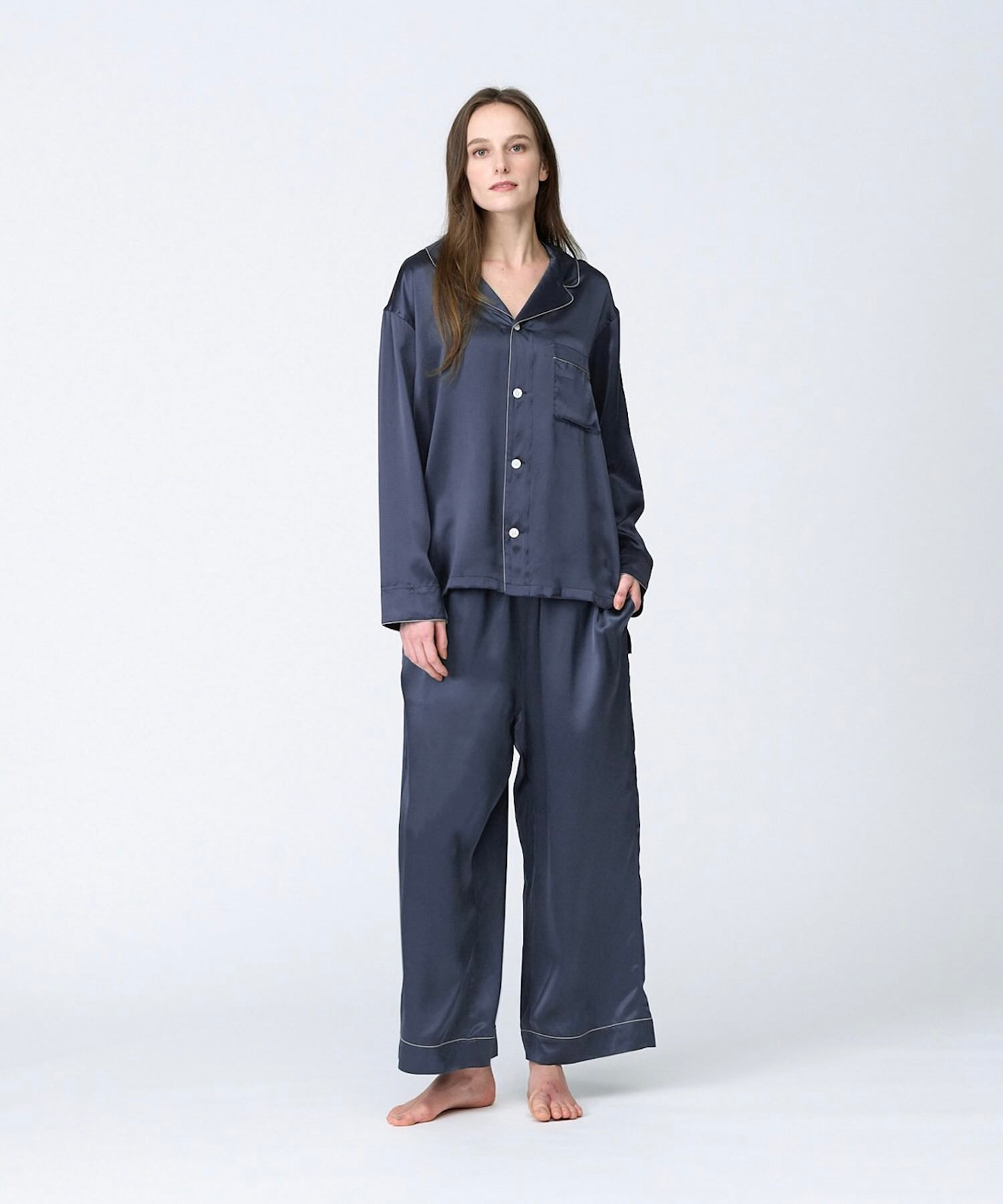 【セットアップ】シルクパジャマ プレーンカラー