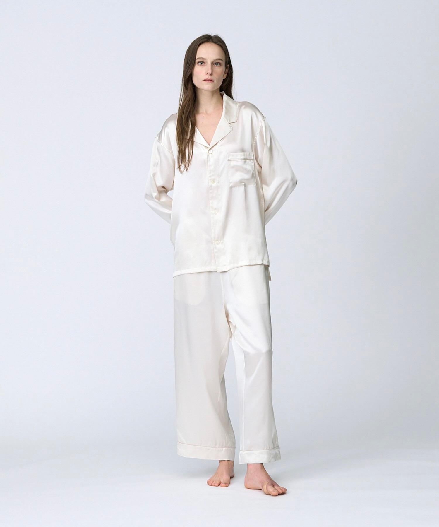 【セットアップ】シルクパジャマ プレーンカラー