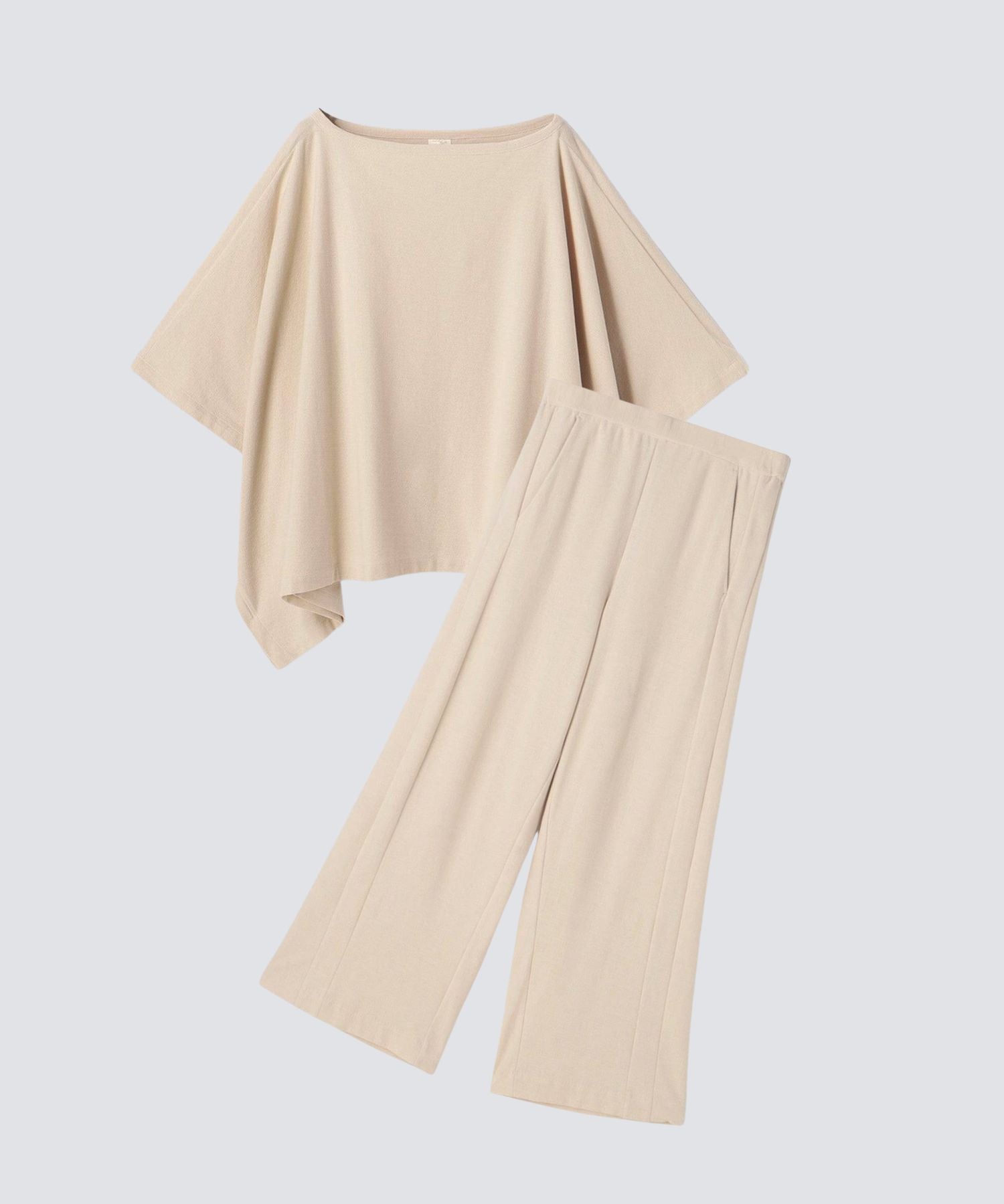 【セットアップ】ロイヤル オーガニックコットン ポンチョ ＆ ワイドパンツ ベージュ - Foo Tokyo Japan 公式オンラインストア