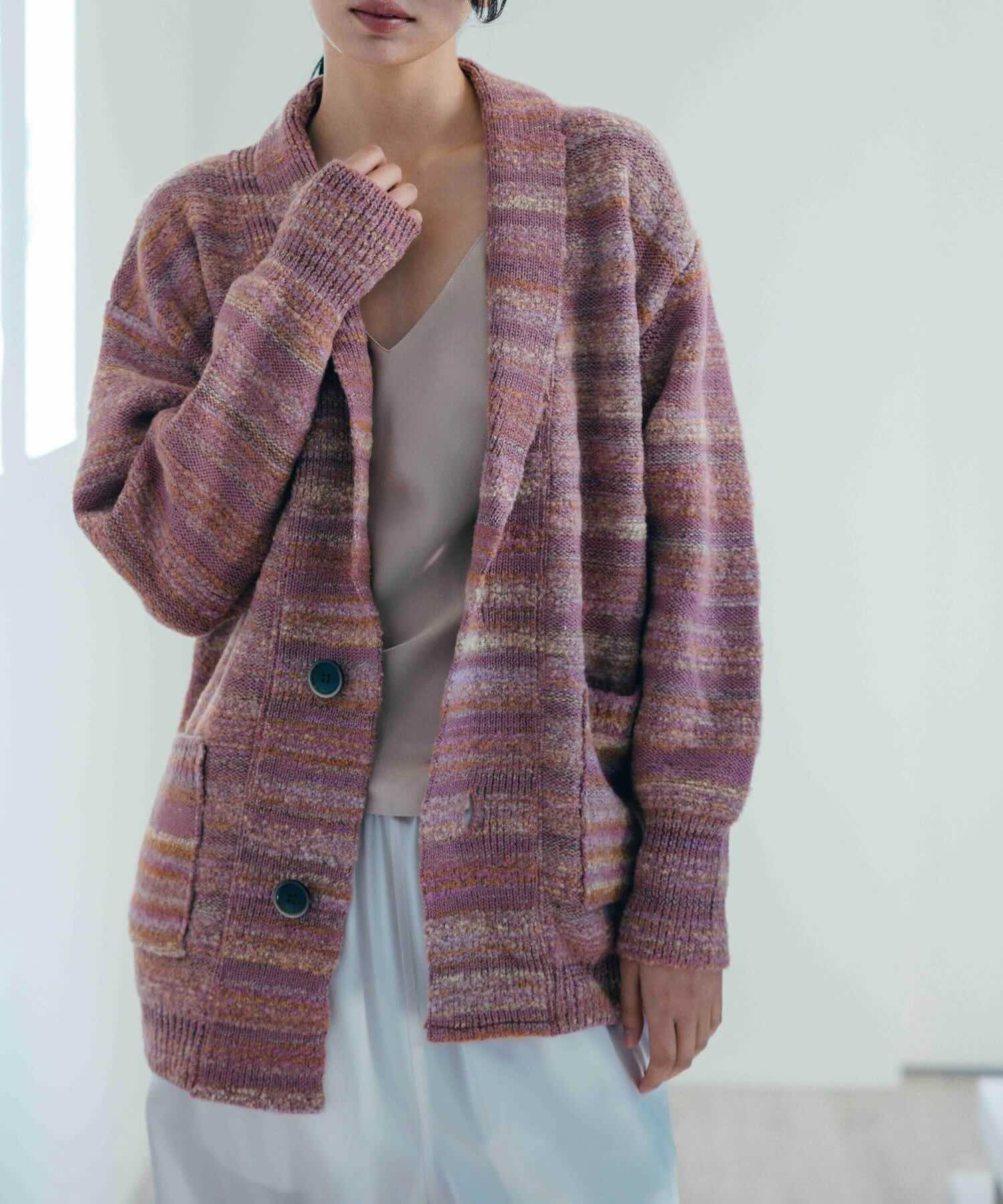 メランジニットカーディガン（ピンク×イエロー）