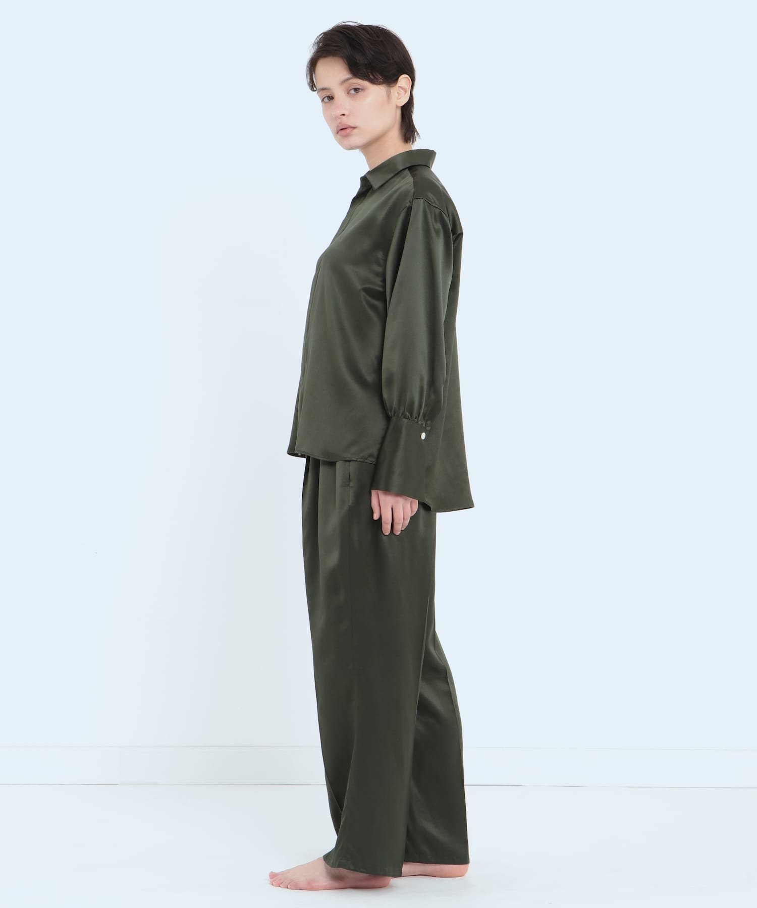 【セットアップ】ロングカフス シルクシャツ＆ストレートシルクパンツ カーキ - Foo Tokyo Japan 公式オンラインストア