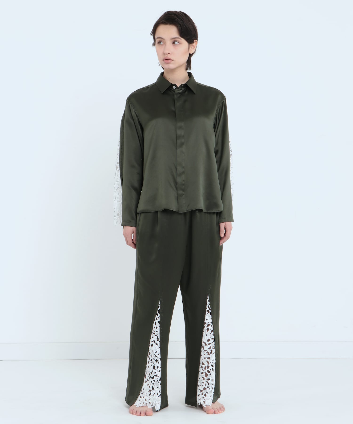 Foo Tokyo 公式ストア | レースシルク シャツ カーキ