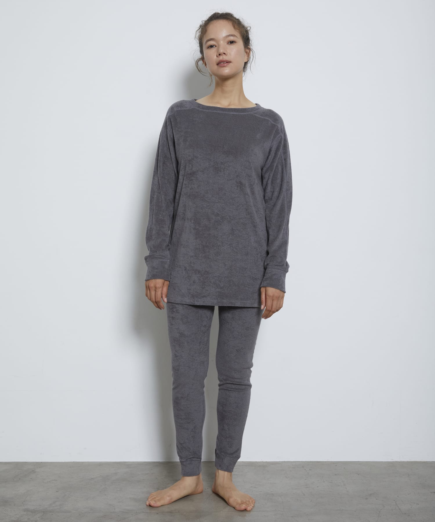 コットンカシミヤ　フード　プルオーバー コットンカシミヤパイル グレー セット（プルオーバー×パンツ）
